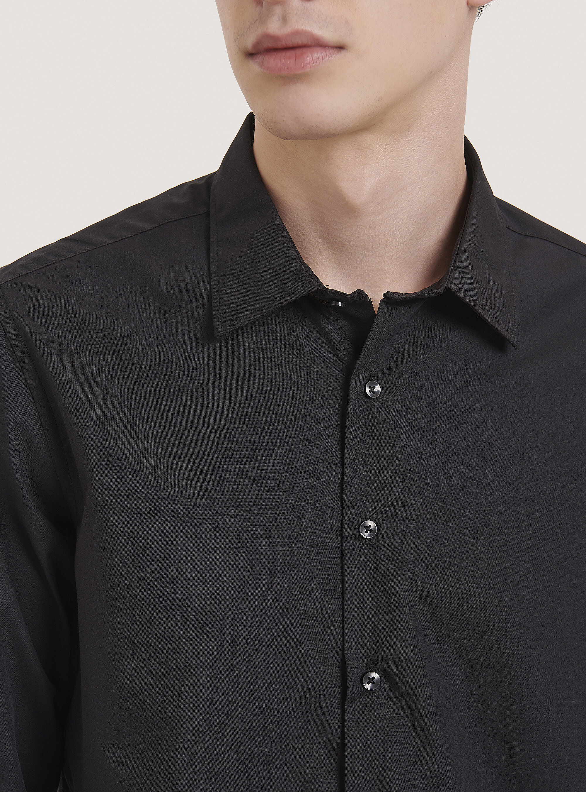 Camicia a manica lunga in tinta unita, NEGRO
