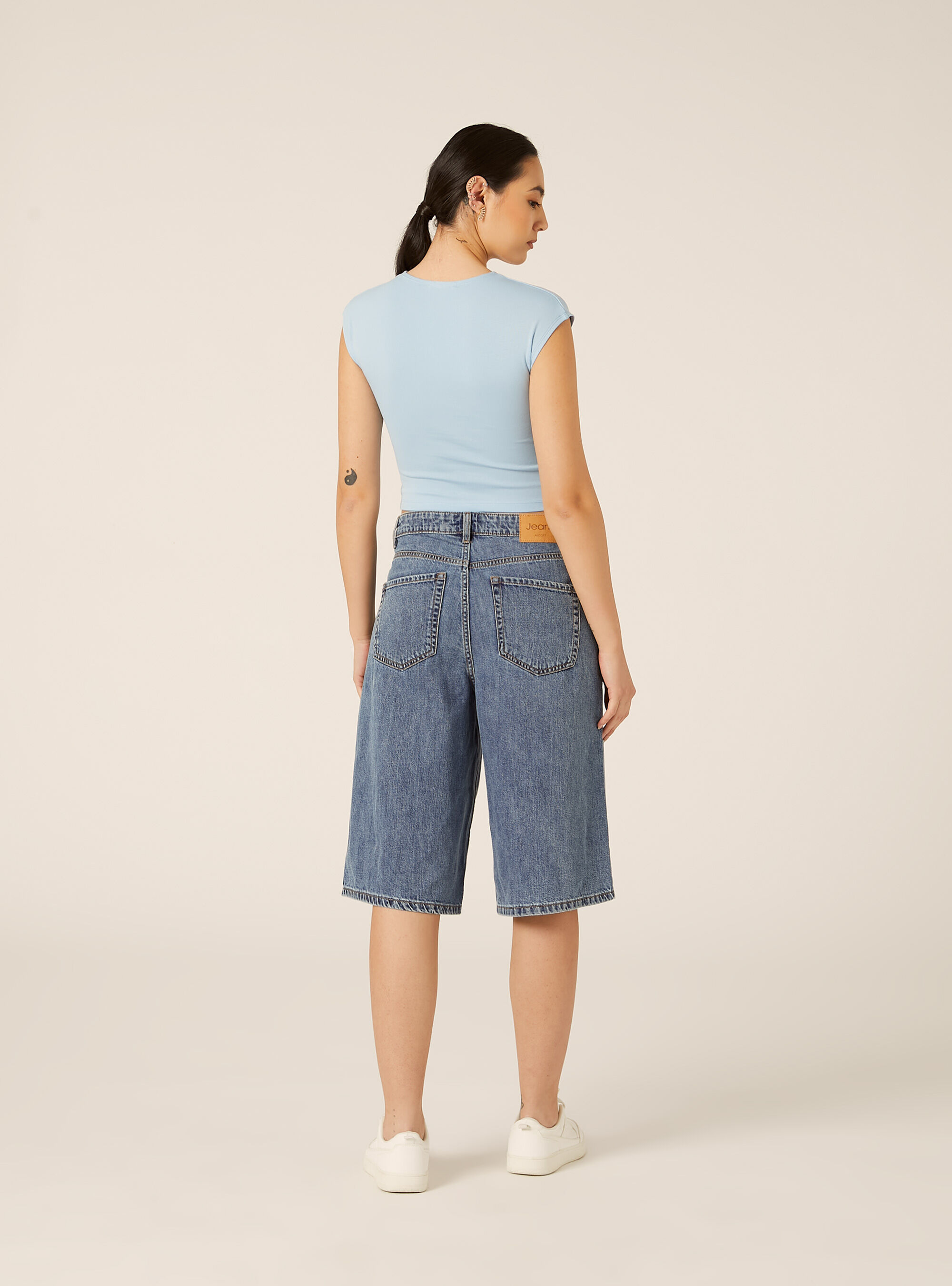 T-shirt crop con con maniche ad aletta, AZ3 AZURE LIGHT