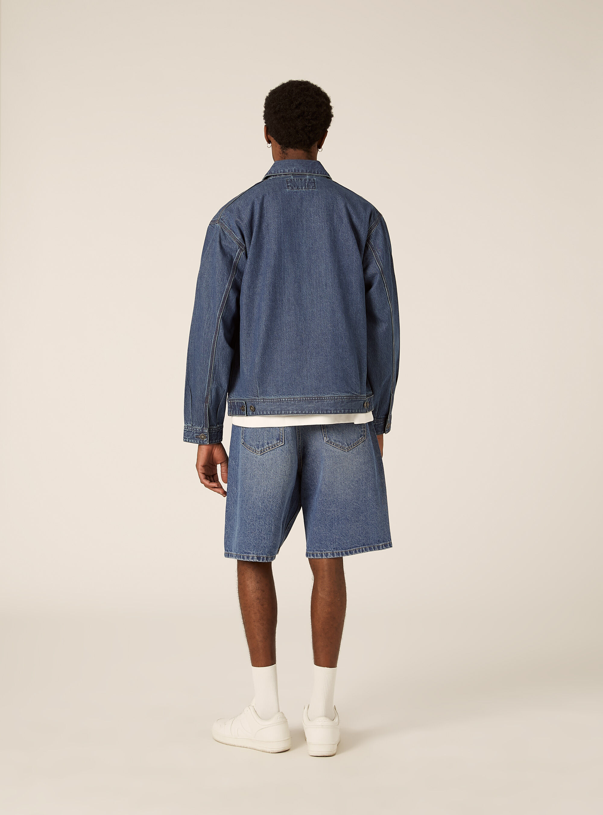 Giubbotto in denim con zip, D003 MEDIUM BLUE