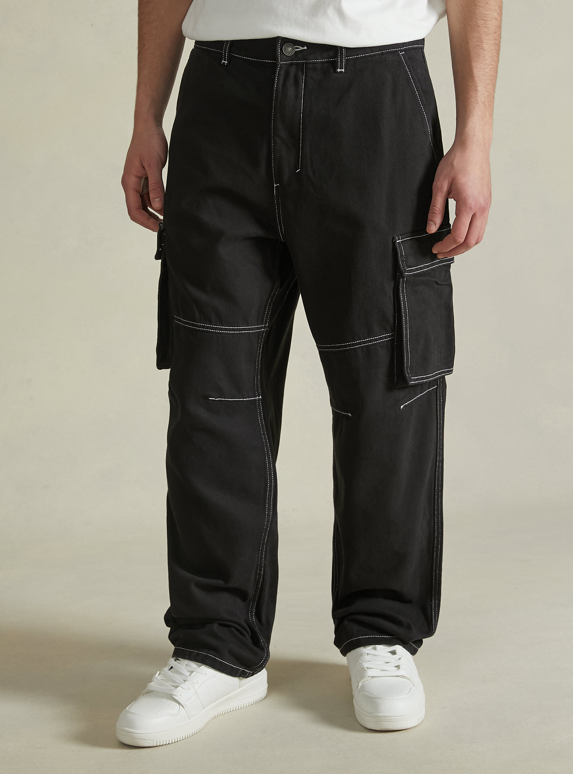 Contrast stitch cargo pants mens sales