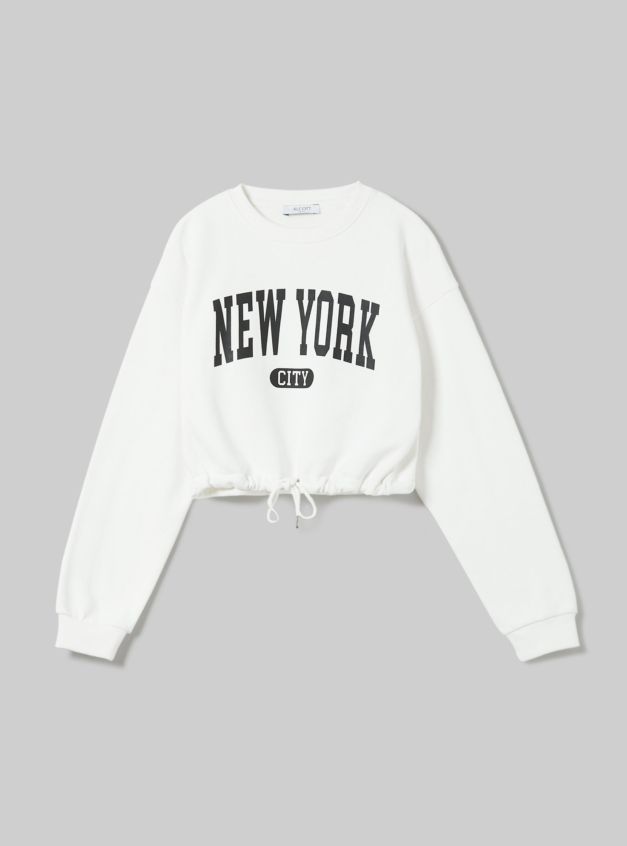 Cropped college sweatshirt with drawstring