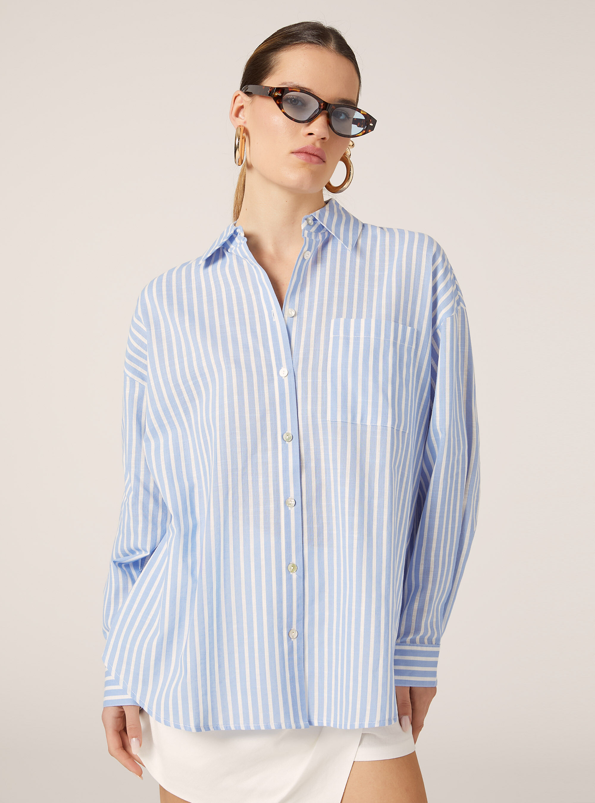 Camisa oversize con bolsillo, MULTICOLORE