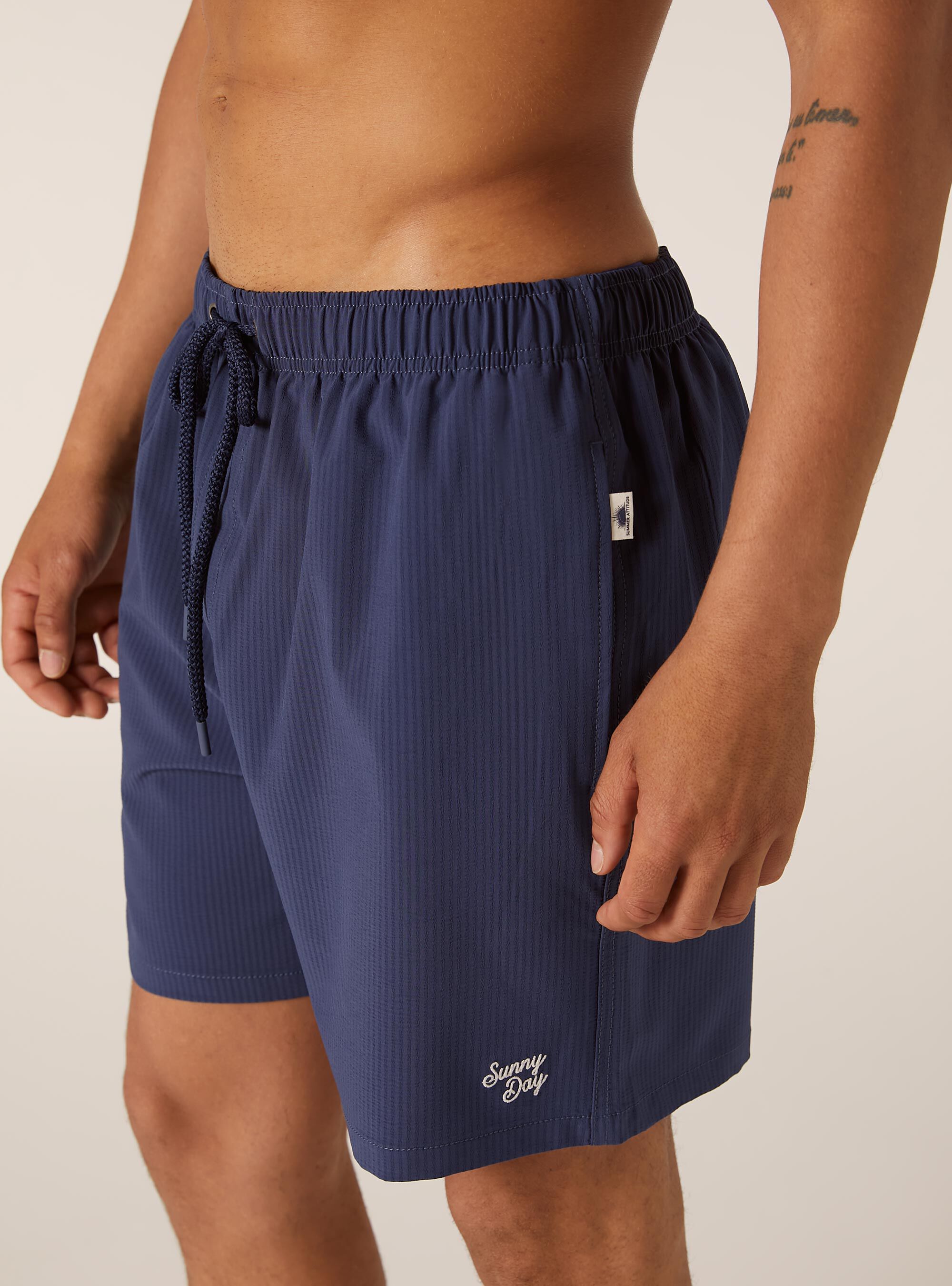 Plain-coloured seersucker swimming costume, BL3 BLUE LIGHT