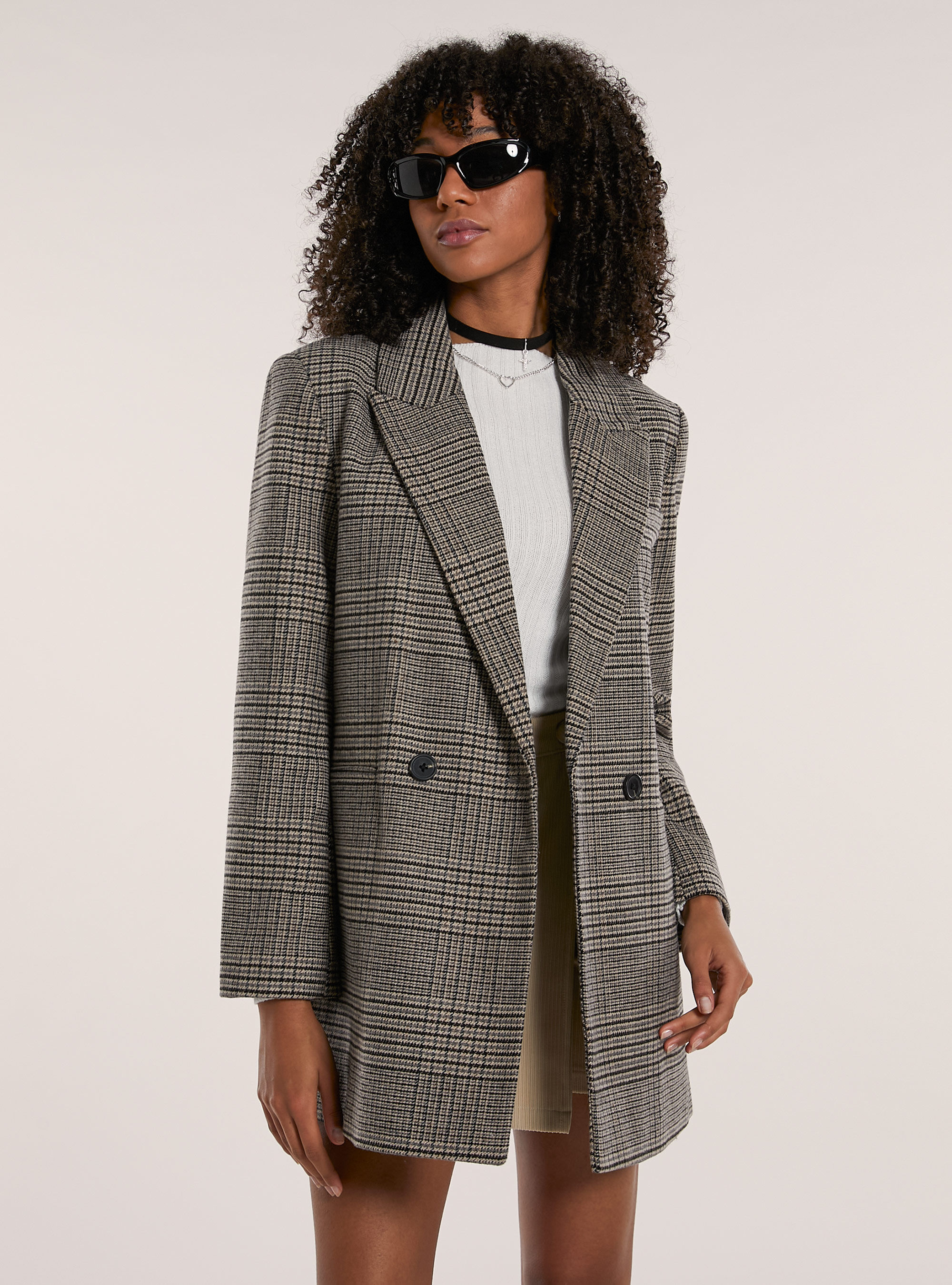 Blazer doppiopetto a quadri, BG2 BEIGE MEDIUM