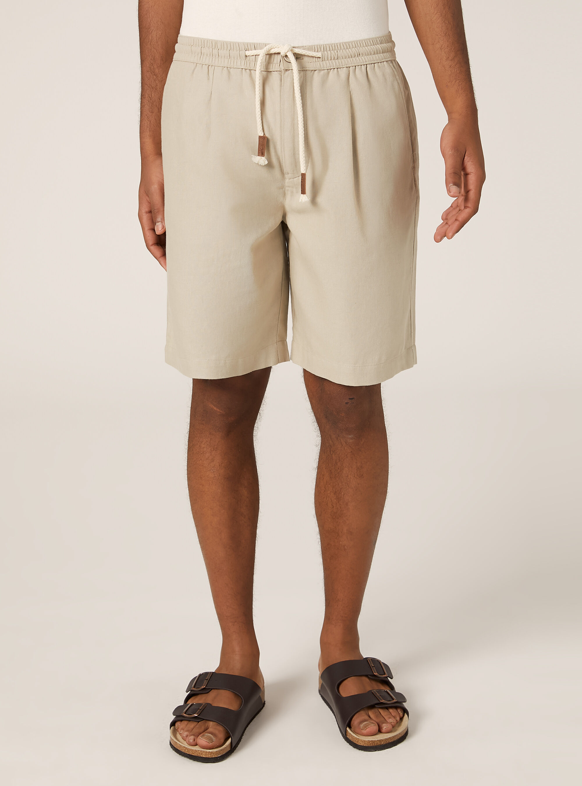 Bermuda en lin avec cordon de serrage, BG3 BEIGE LIGHT