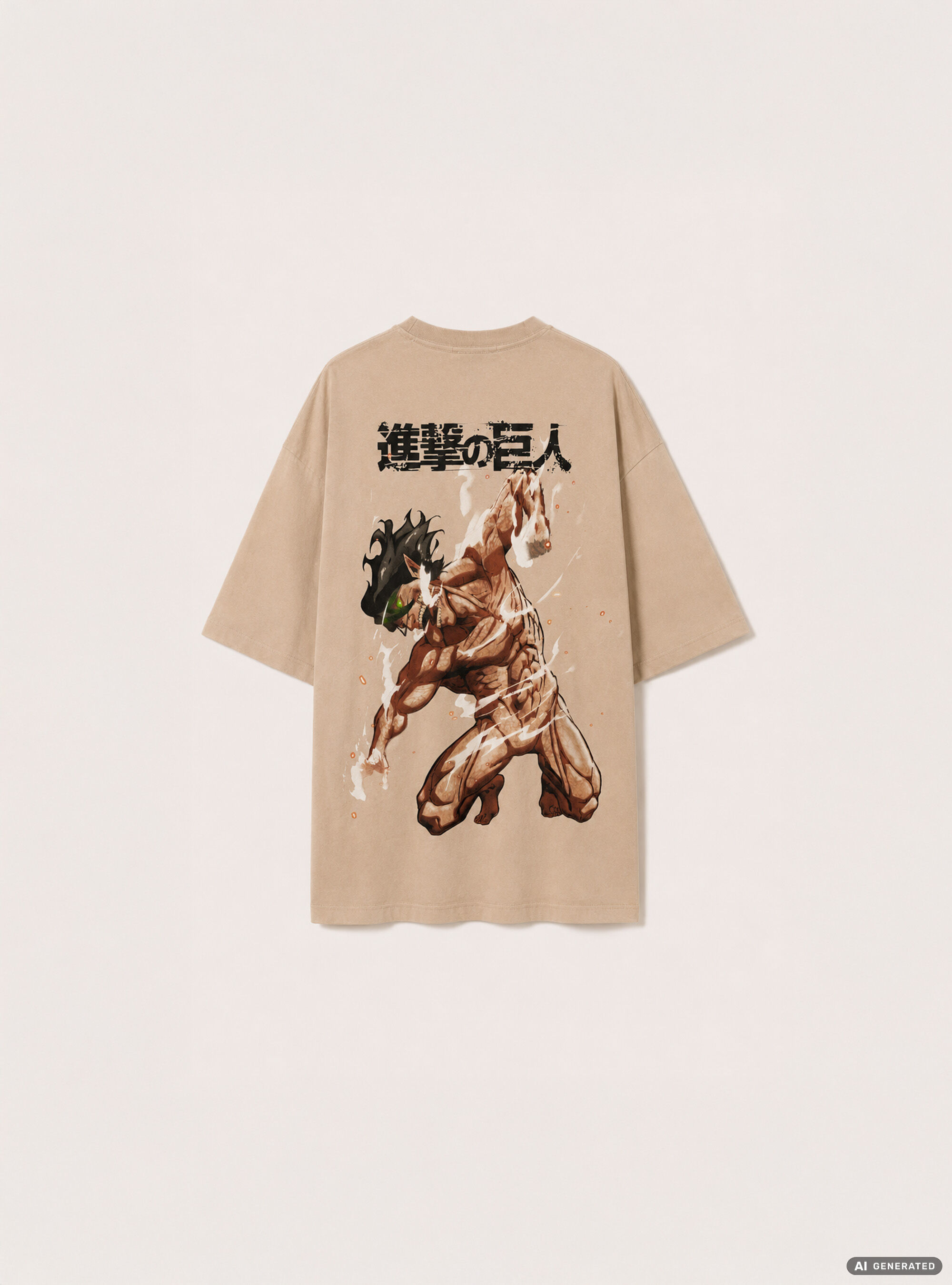 T-shirt attack on titan boxy fit, BG2 BEIGE MEDIUM