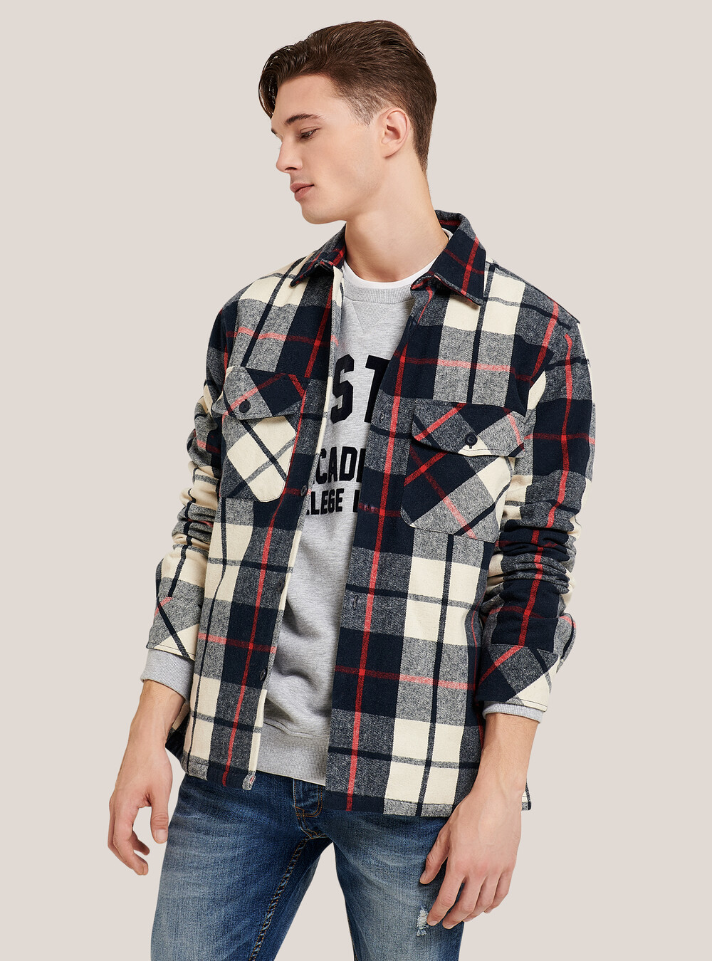 Oversized checked shirt jacket - Main Image