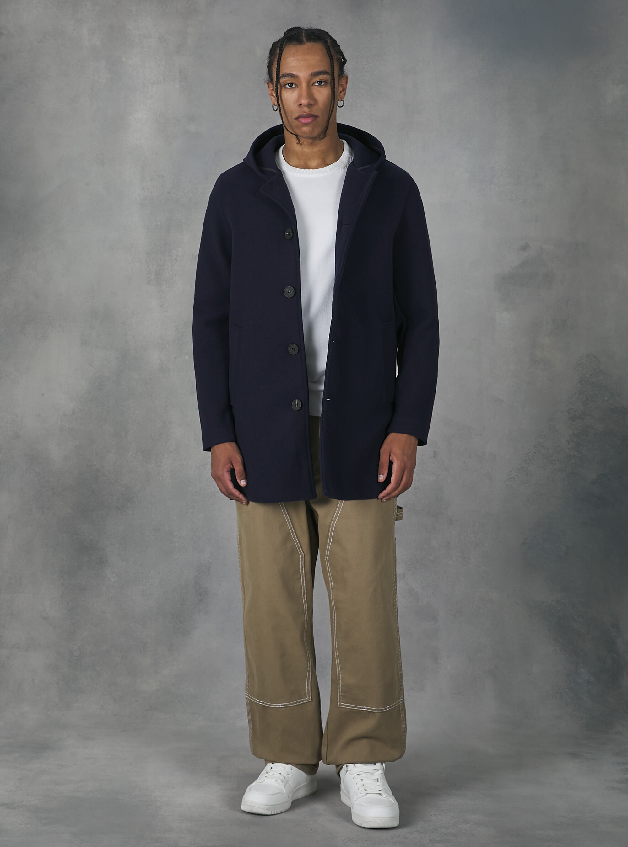 Hooded fabric coat, NA1 NAVY DARK