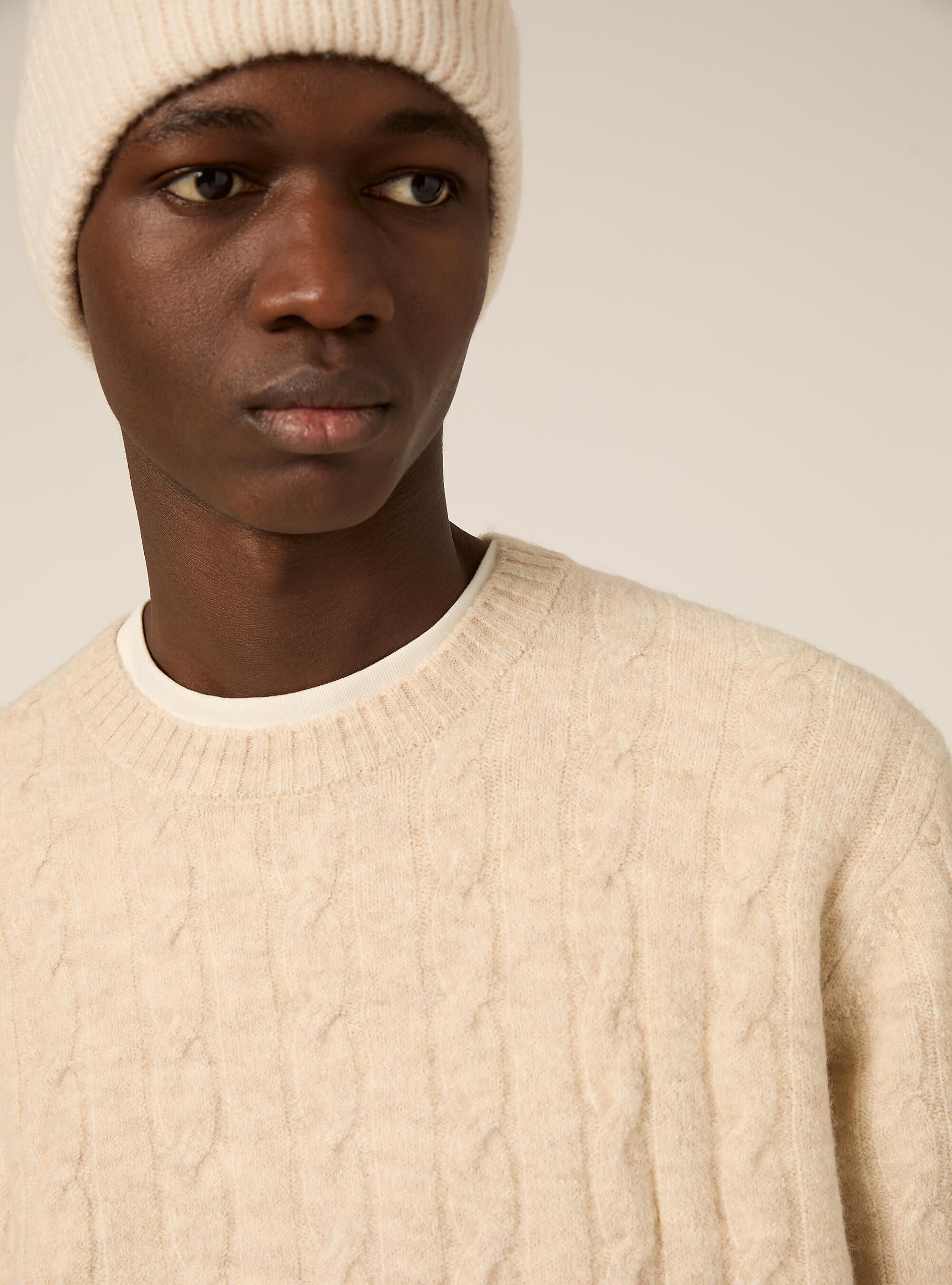 Maglione girocollo cable, MBG3 BEIGE MEL LIGHT