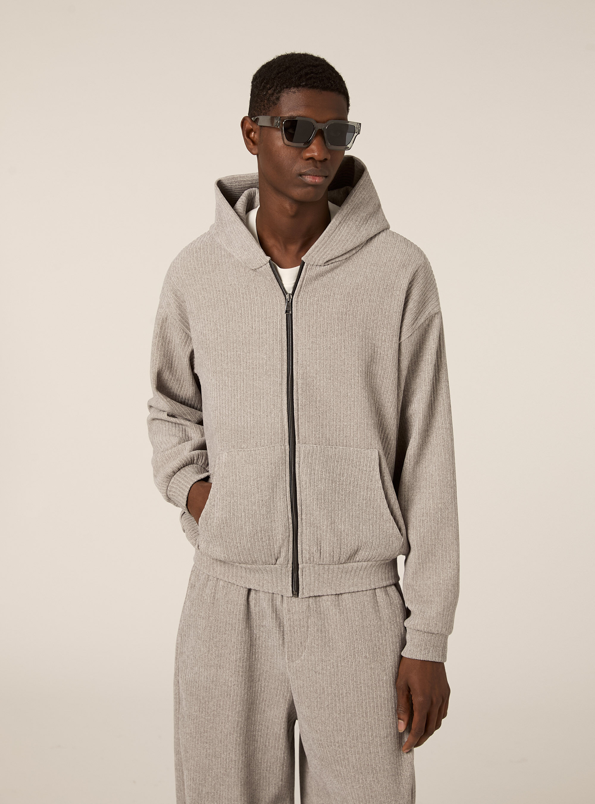 Cardigan boxy fit in velluto a coste, MGY3 GREY MEL LIGHT