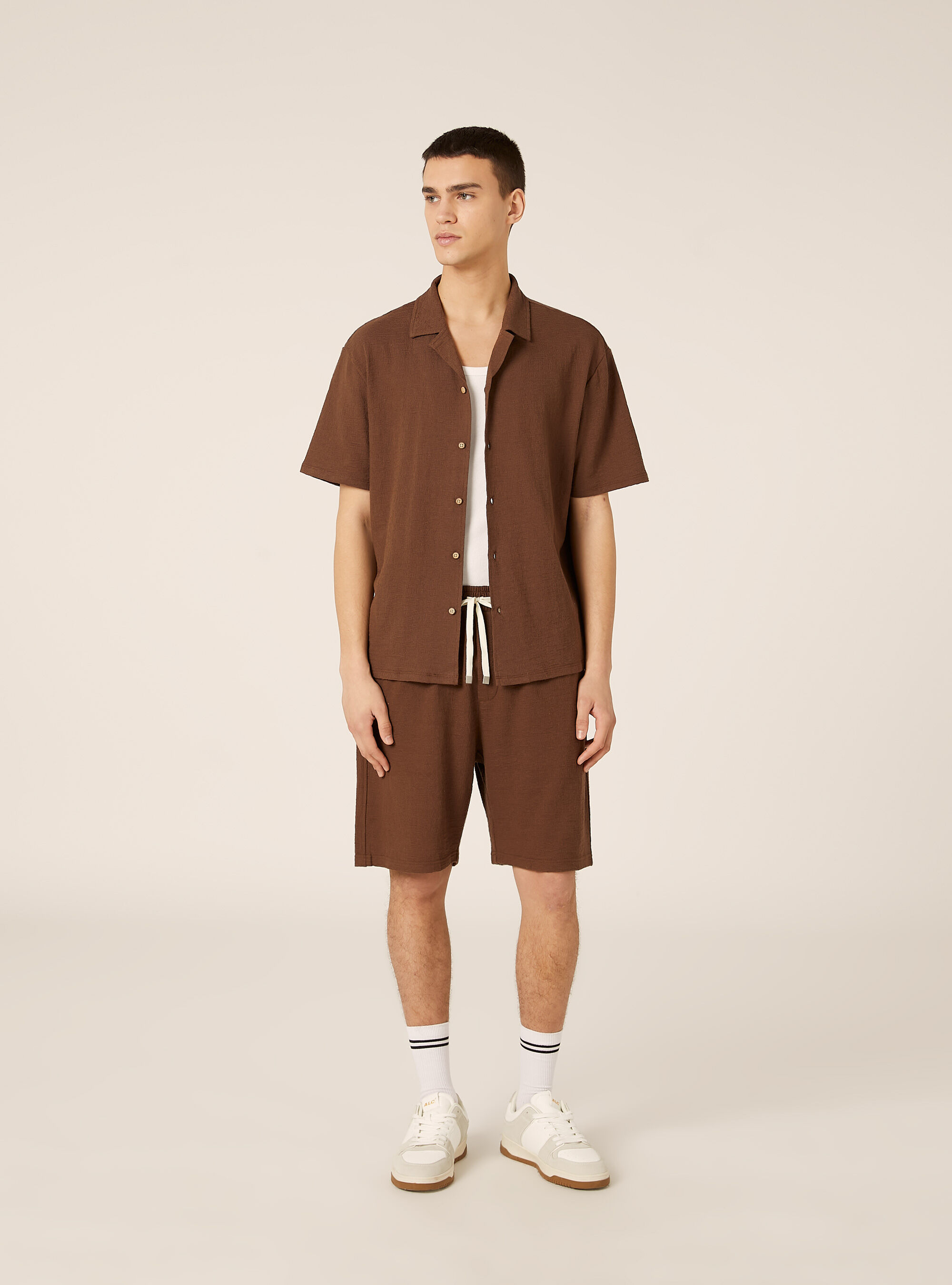 Camicia bowling in jersey texture regular fit