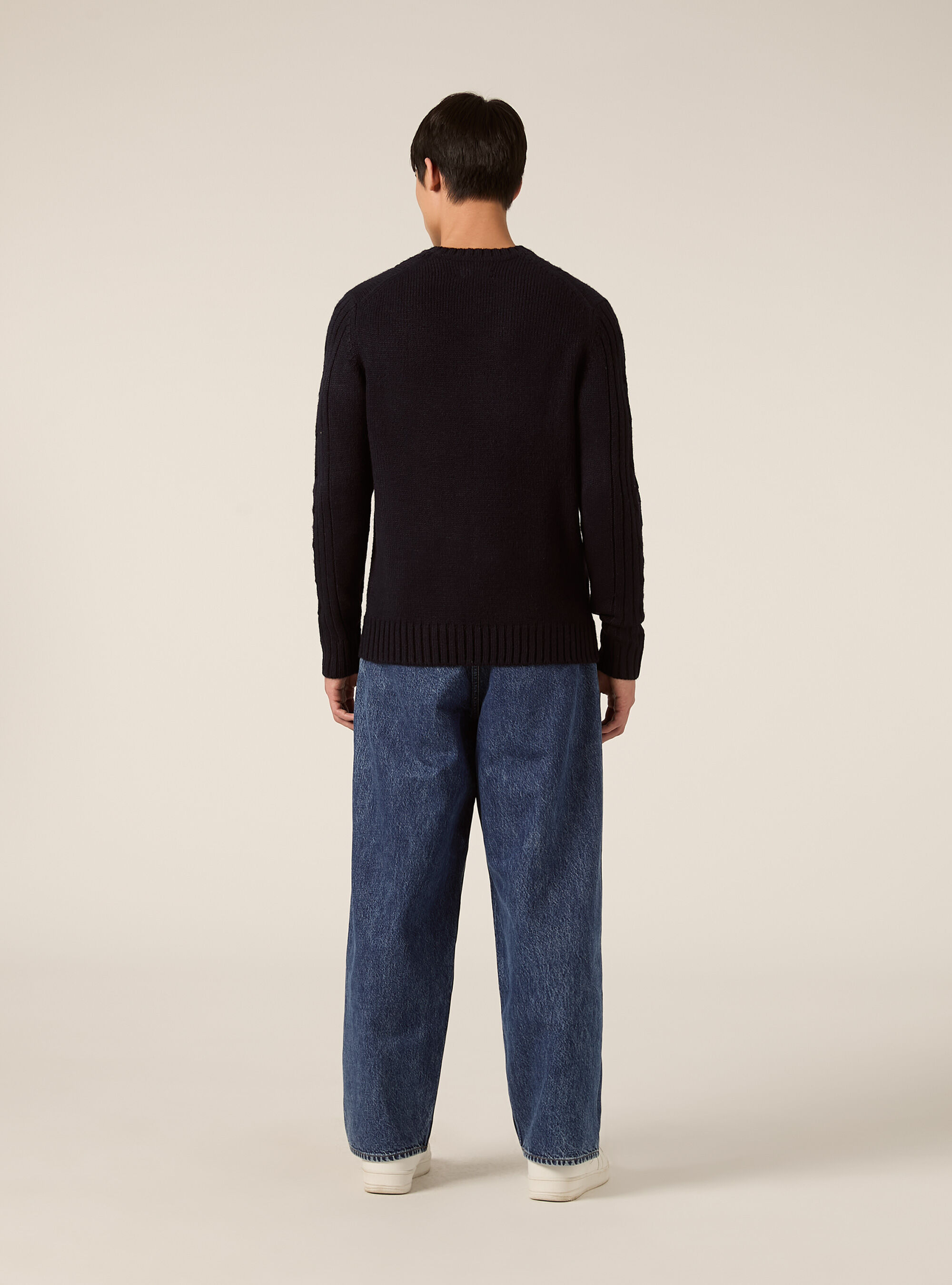Crew neck jumper with cable knit, NA2 NAVY MEDIUM