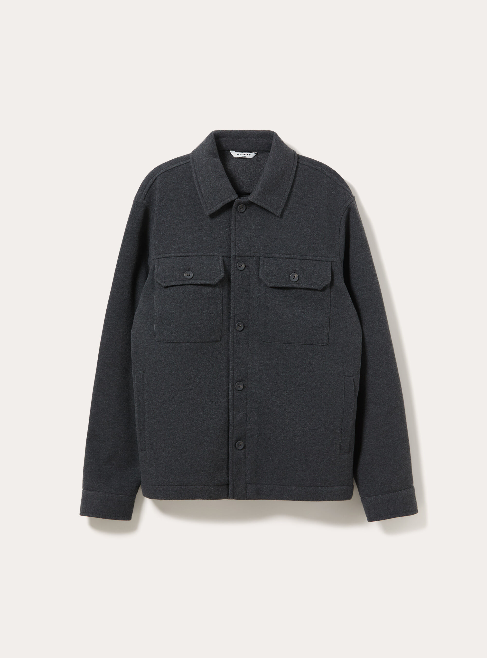 Cloth shirt jacket with collar and chest pockets, MGY1 GREY MEL DARK