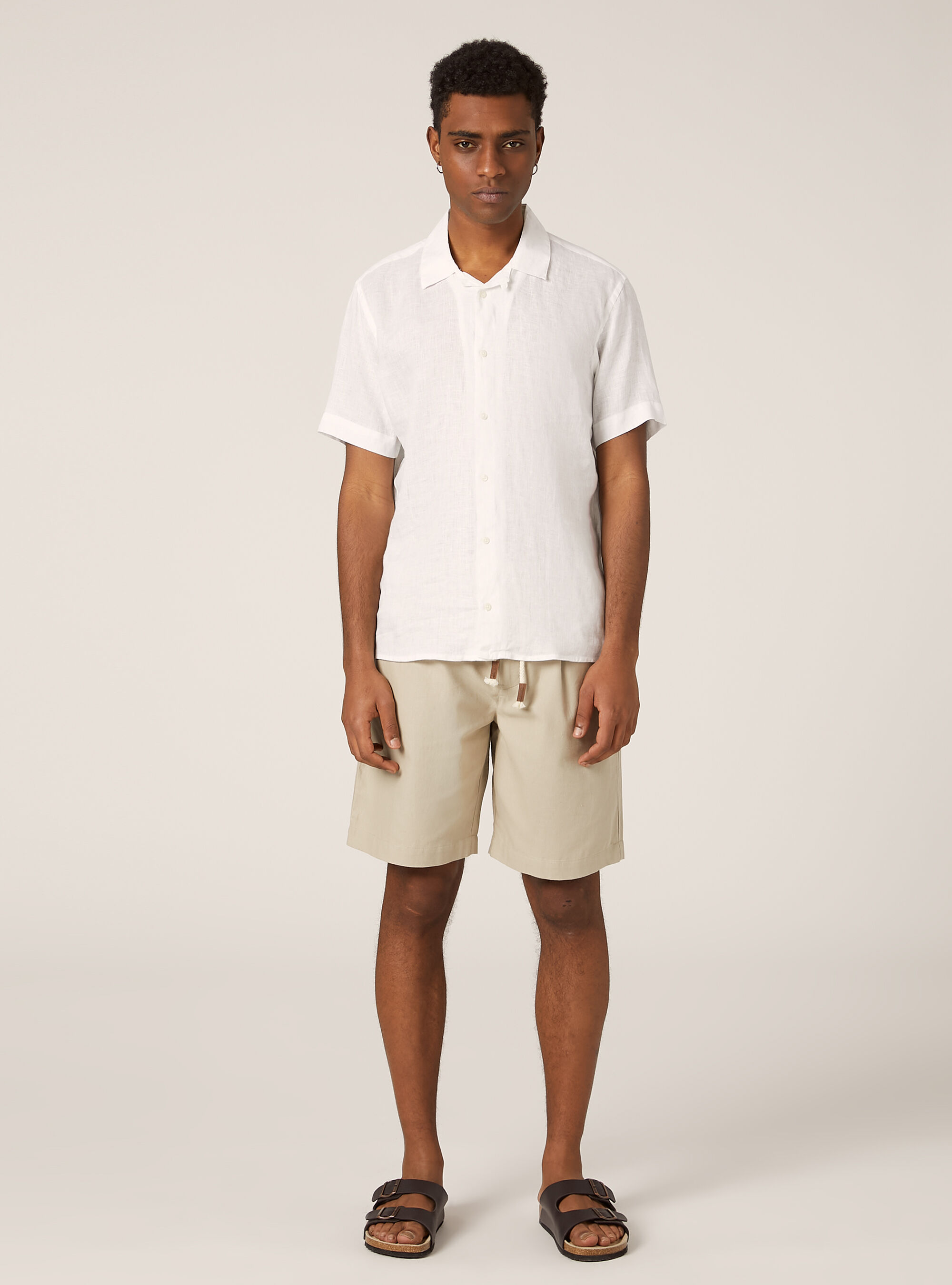 Pure linen short-sleeved shirt, WHITE
