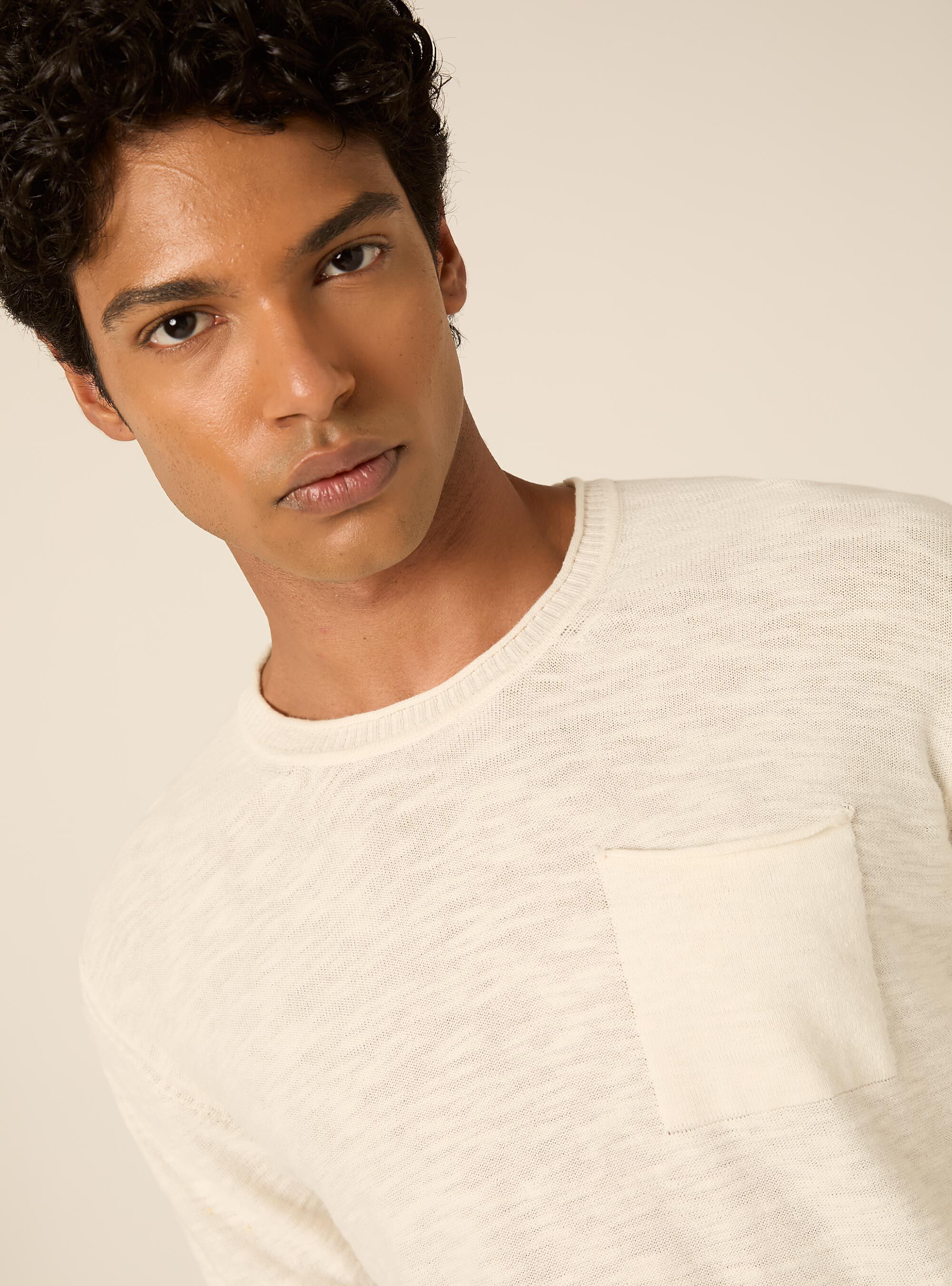 Pullover  in cotone slub, OFF WHITE