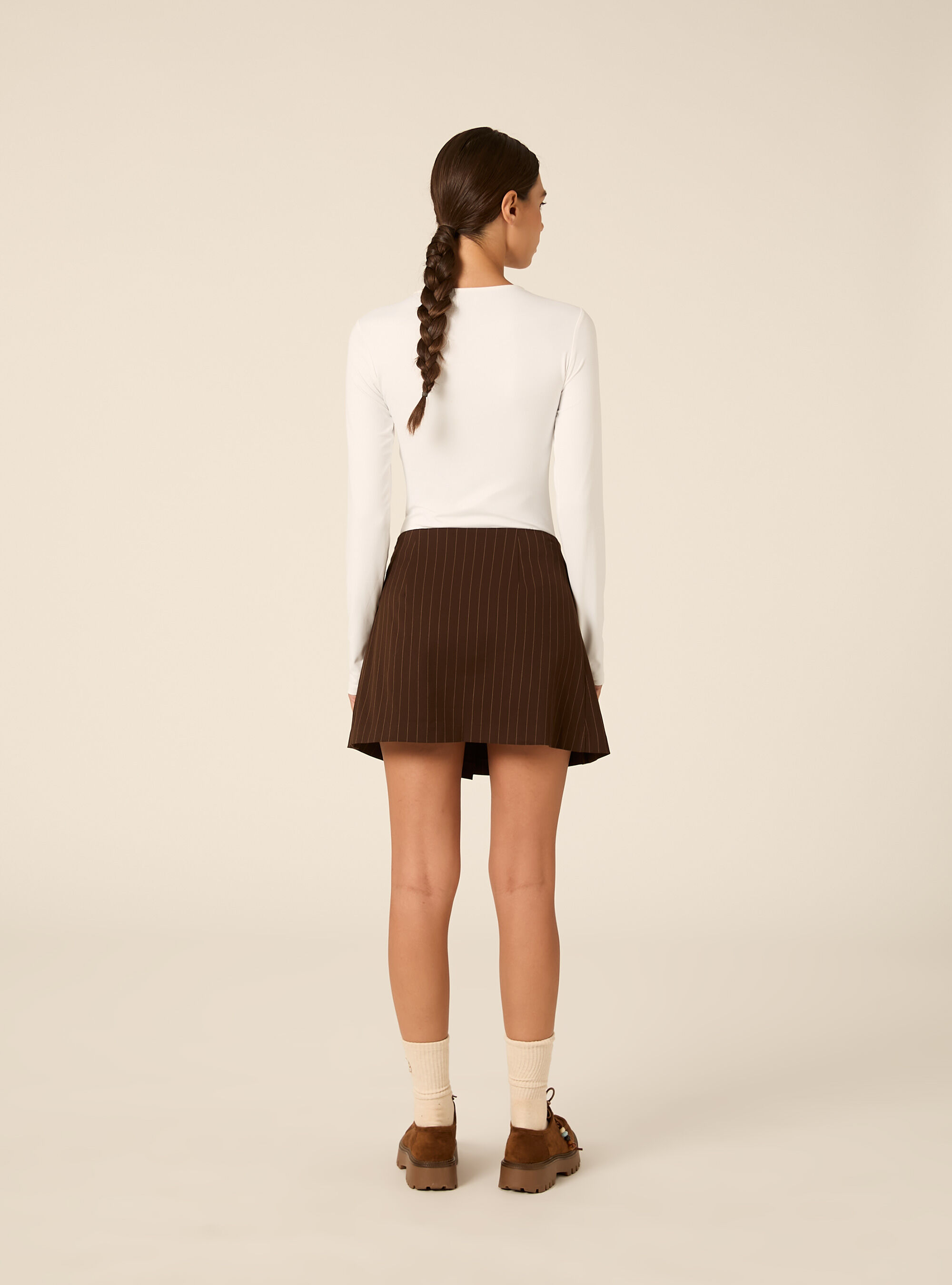 Minigonna a pieghe fantasia, BR1 BROWN DARK