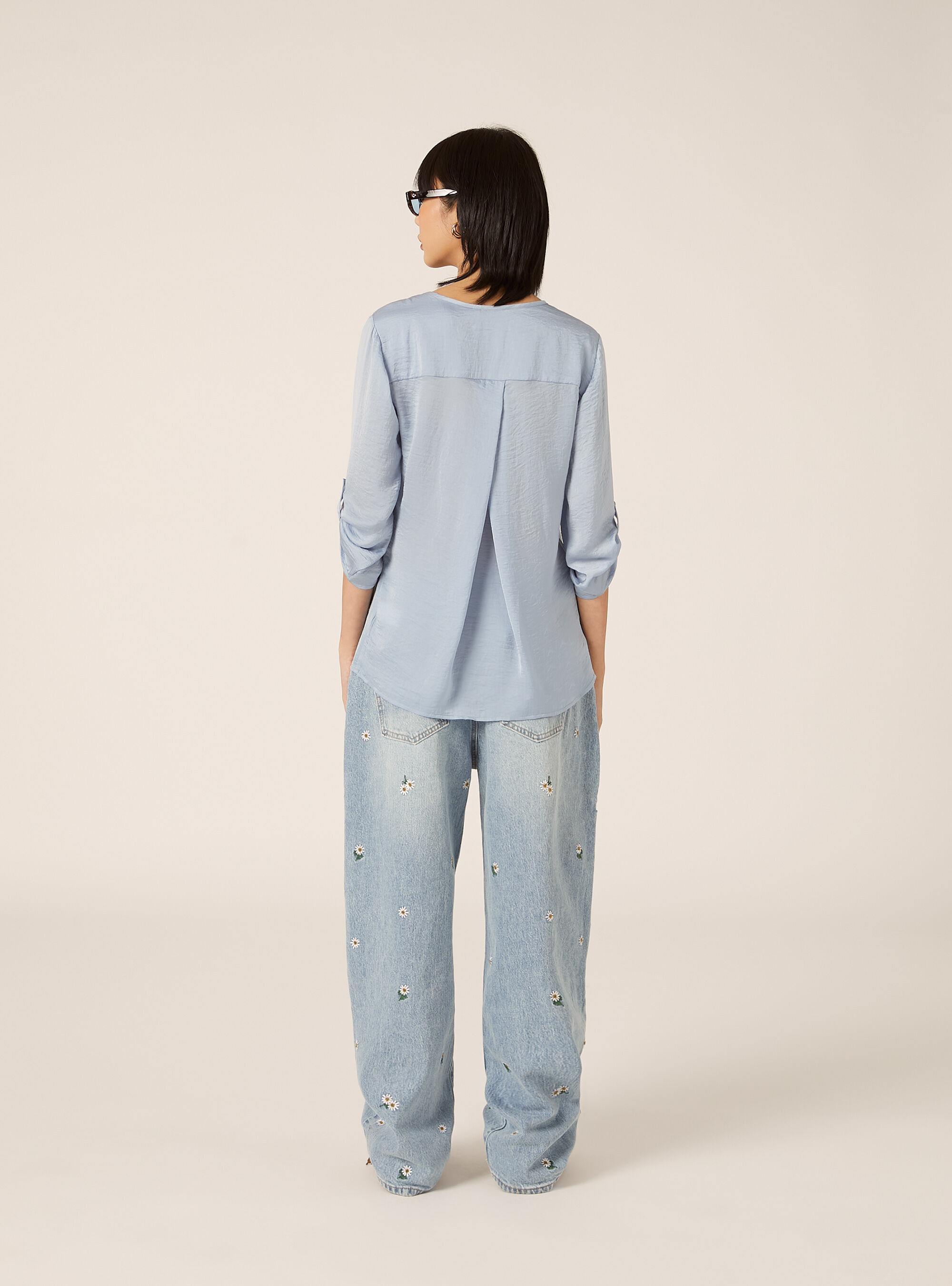Plain neckline blouse, AZ3 AZURE LIGHT