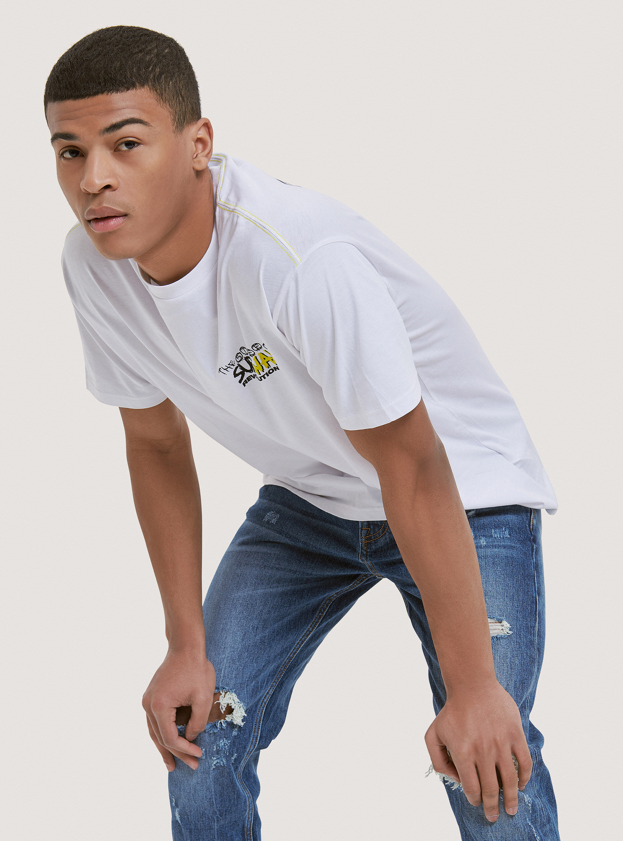 T-shirt en coton avec imprim&eacute;, C099 WHITE