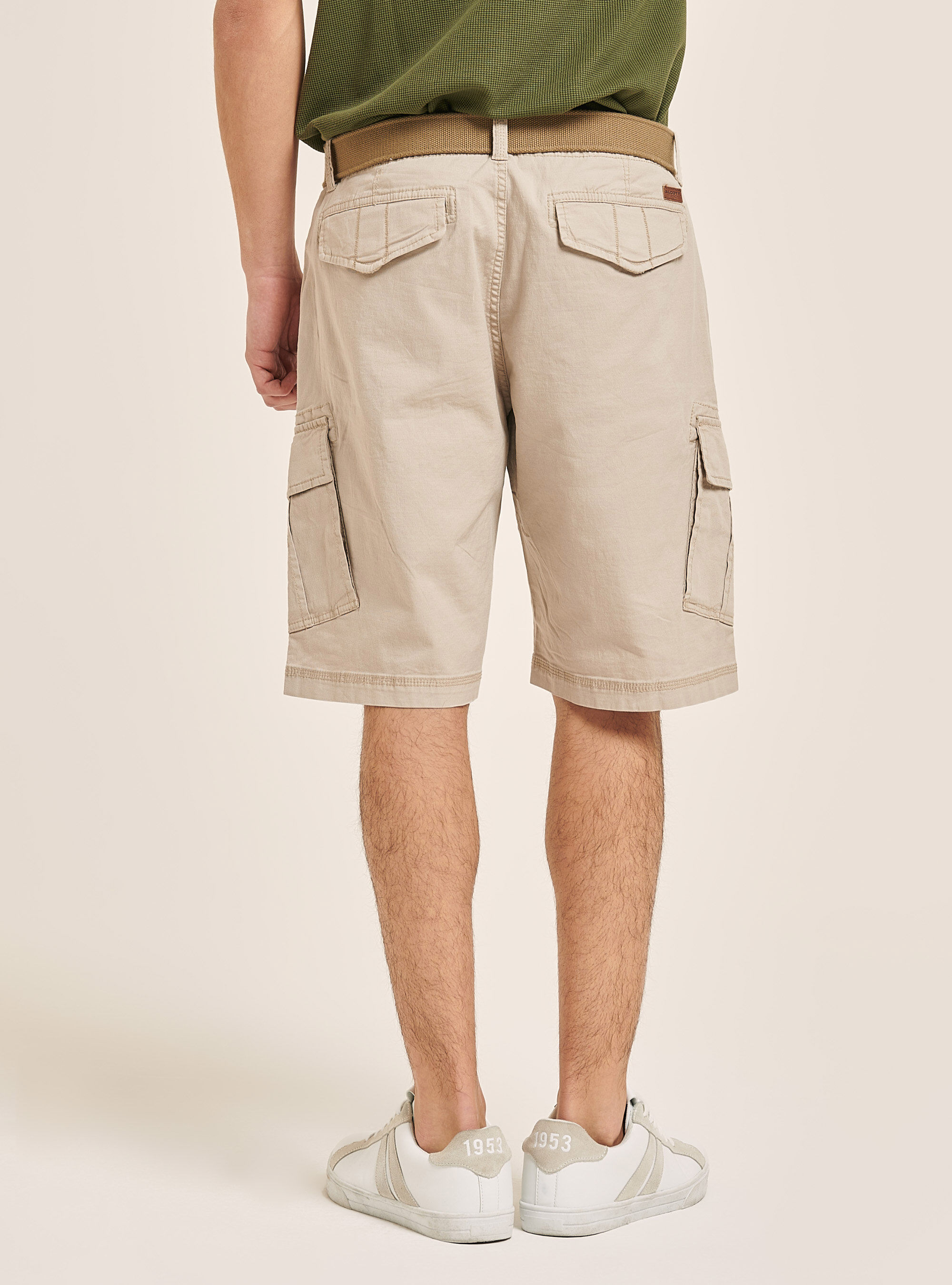 Canvas cargo bermuda with belt, BEIGE