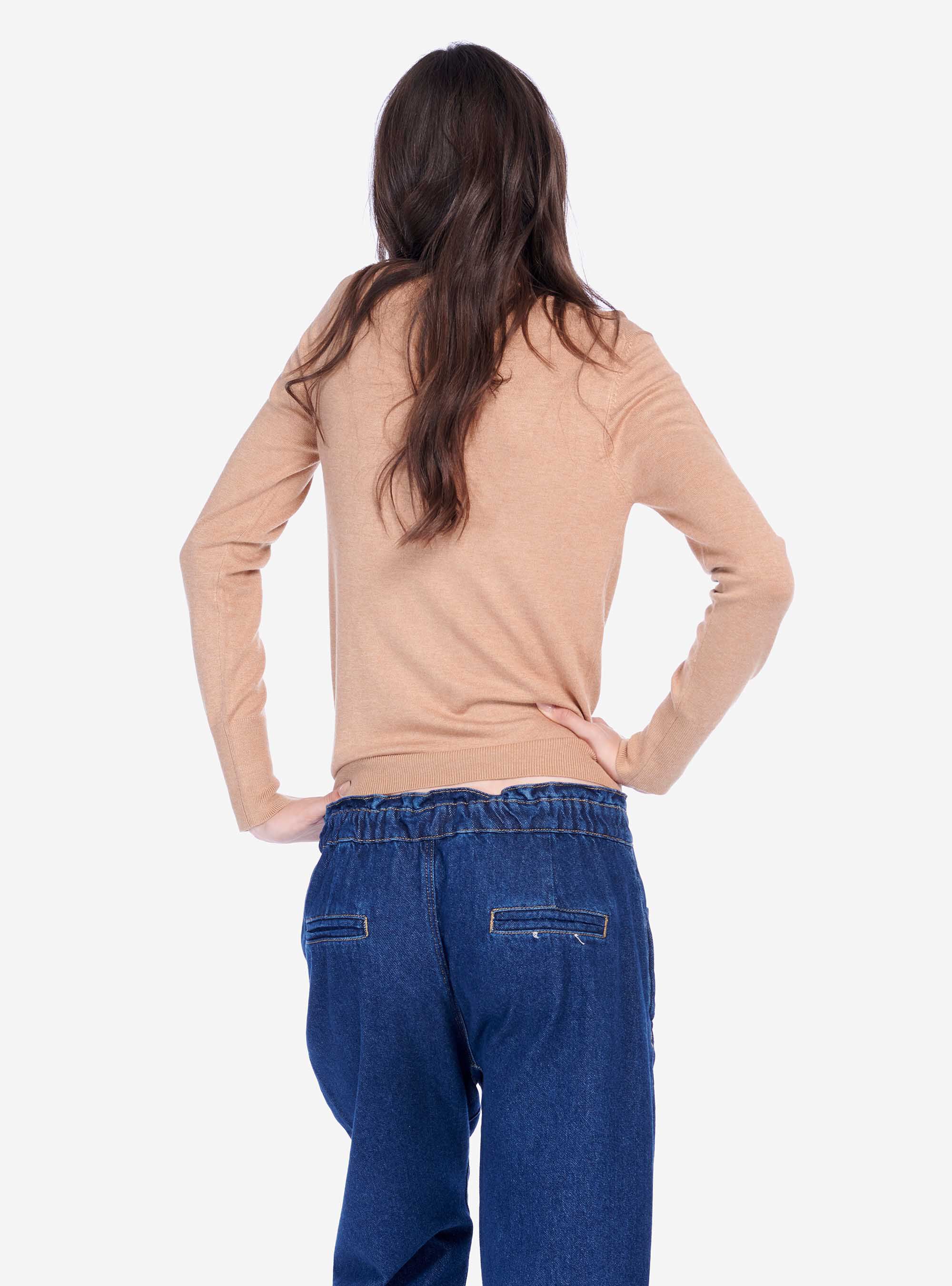 Pull oversize &agrave; col rond avec boutons aux poignets, C528 BROWN