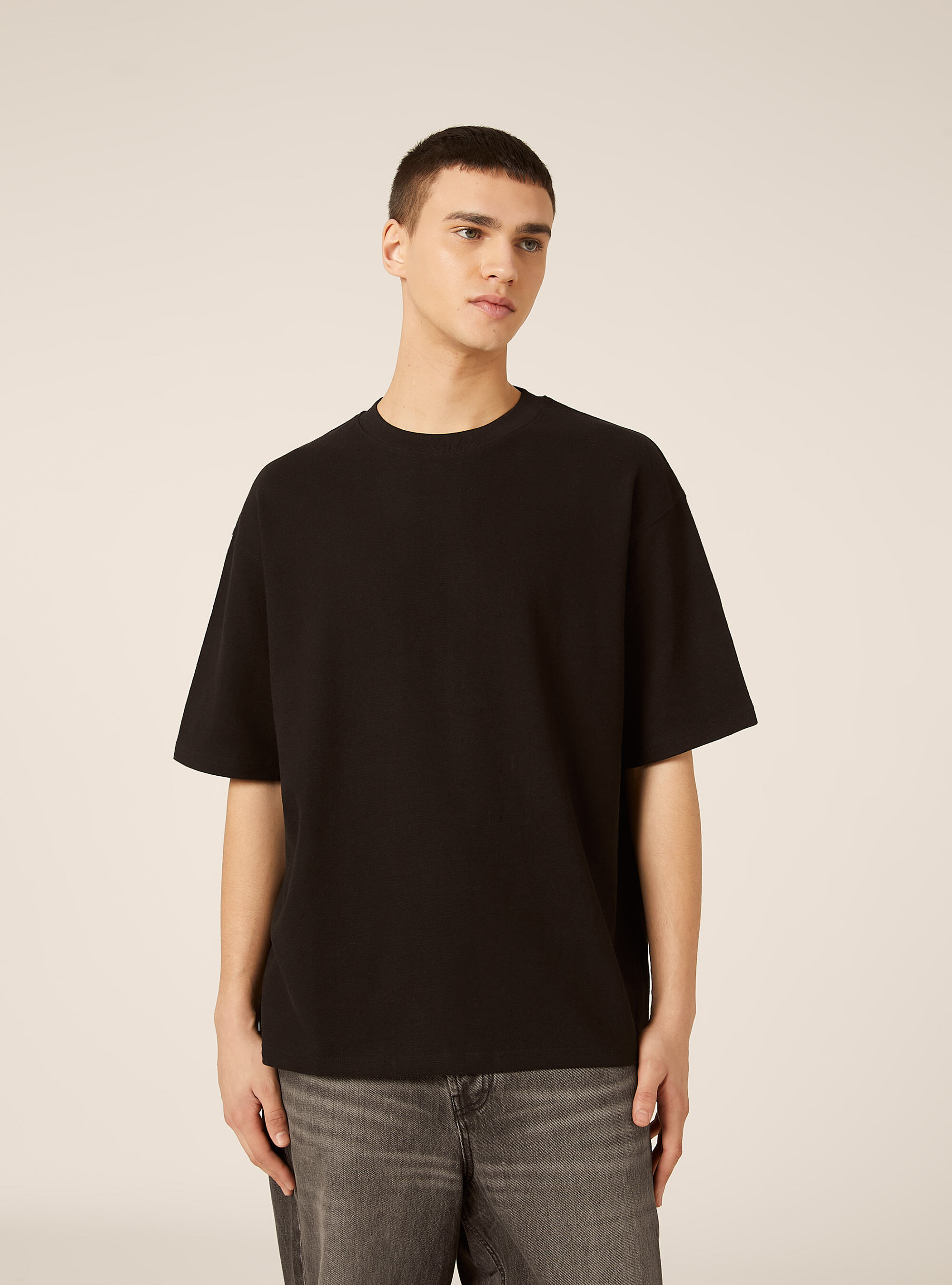 T-shirt in jersey texture fit boxy, BK1 BLACK