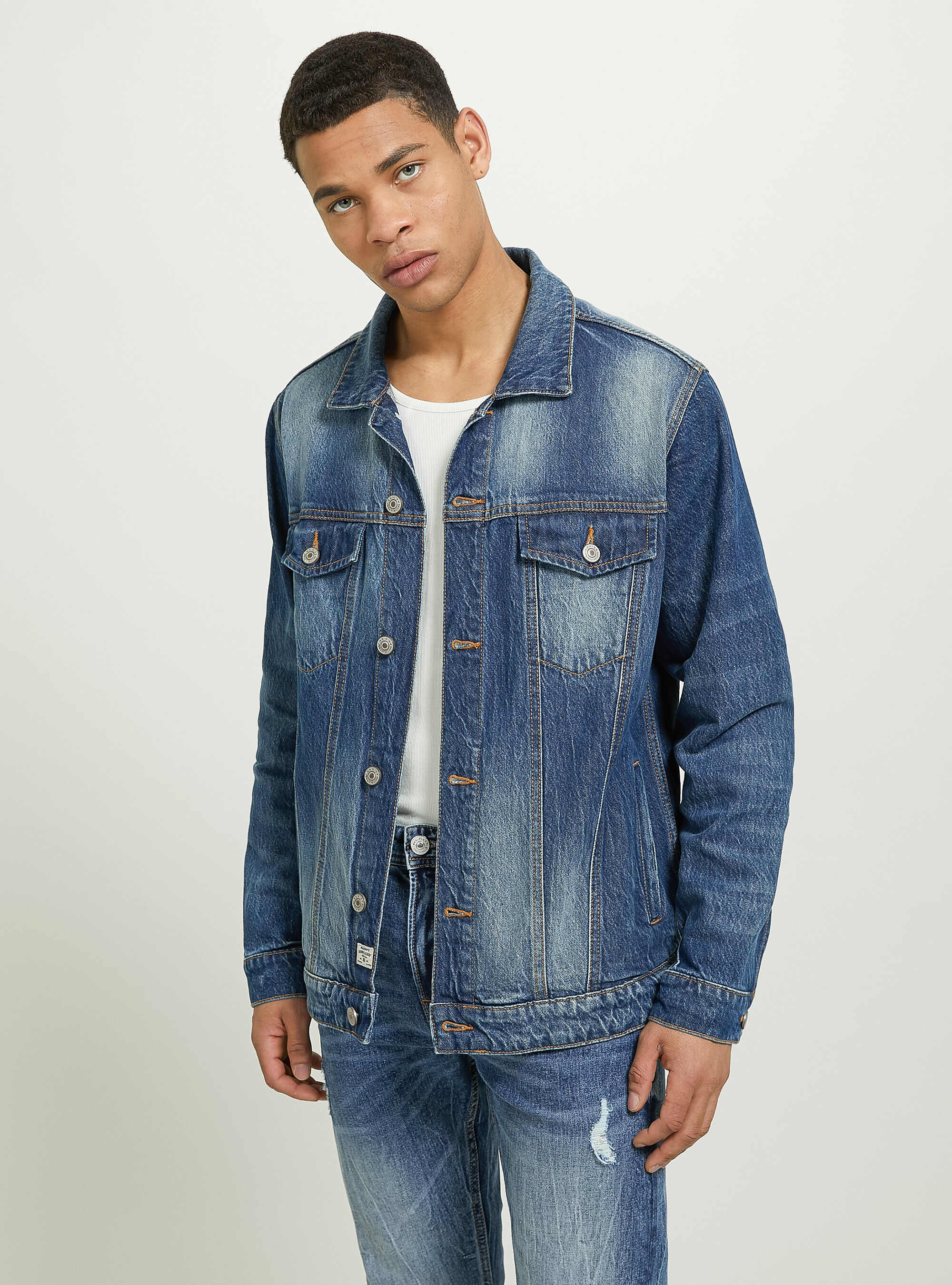 Chaqueta vaquera el&aacute;stica, AZUL