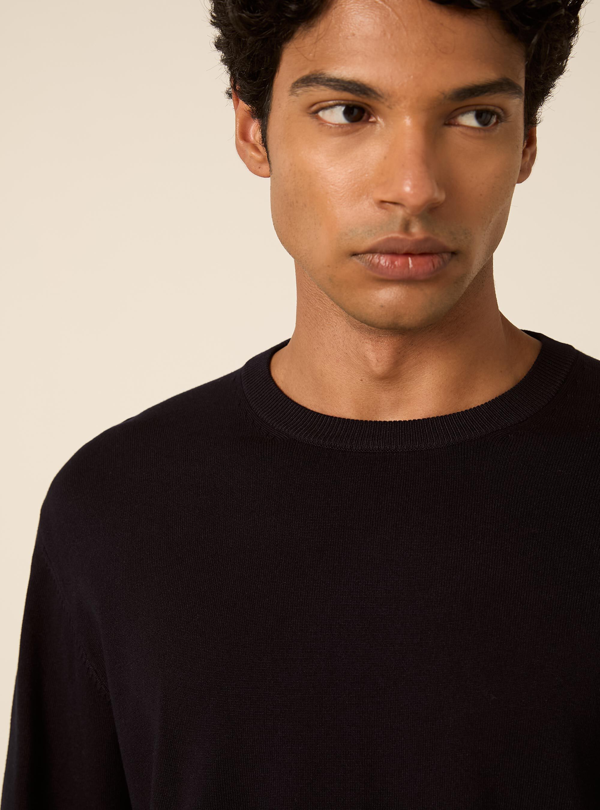 Pullover girocollo in viscosa, NAVY SCURO