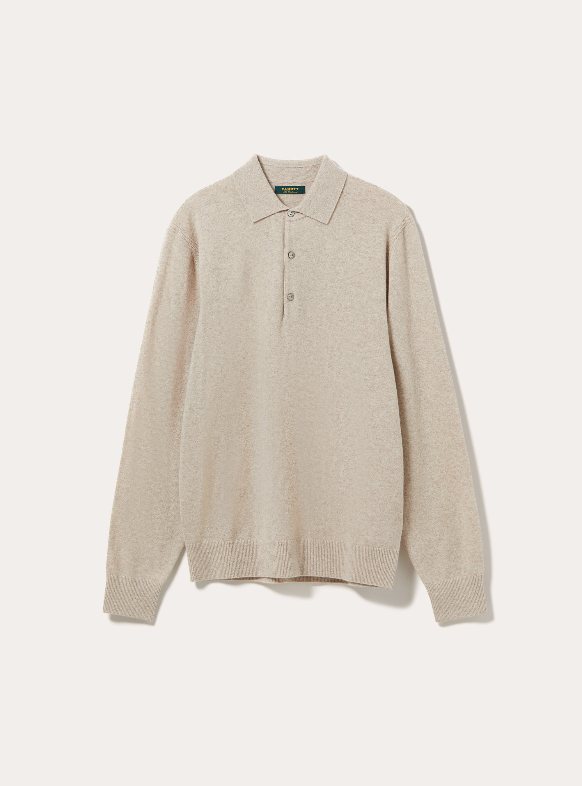 Long sleeve wool and cashmere blend knit polo shirt, MBG3 BEIGE MEL LIGHT