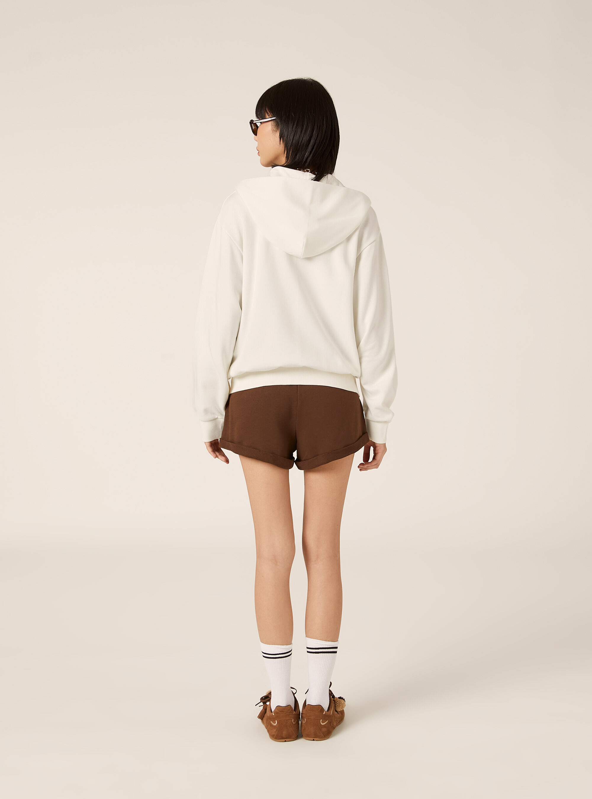 Cardigan felpa con cappuccio boxy, WH1 OFF WHITE