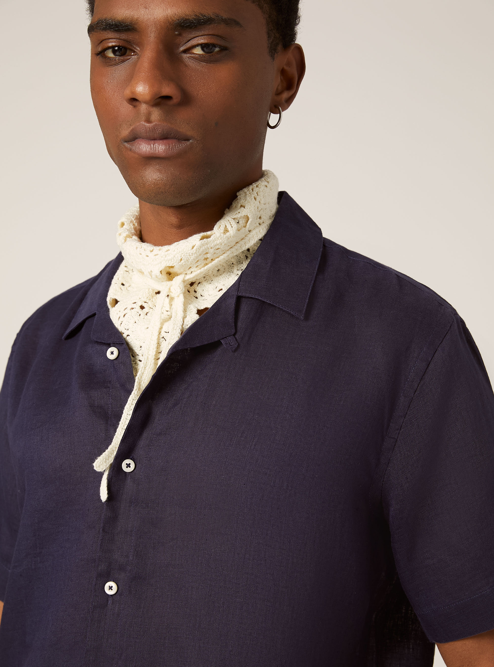 Pure linen short-sleeved shirt, BLUE NAVY