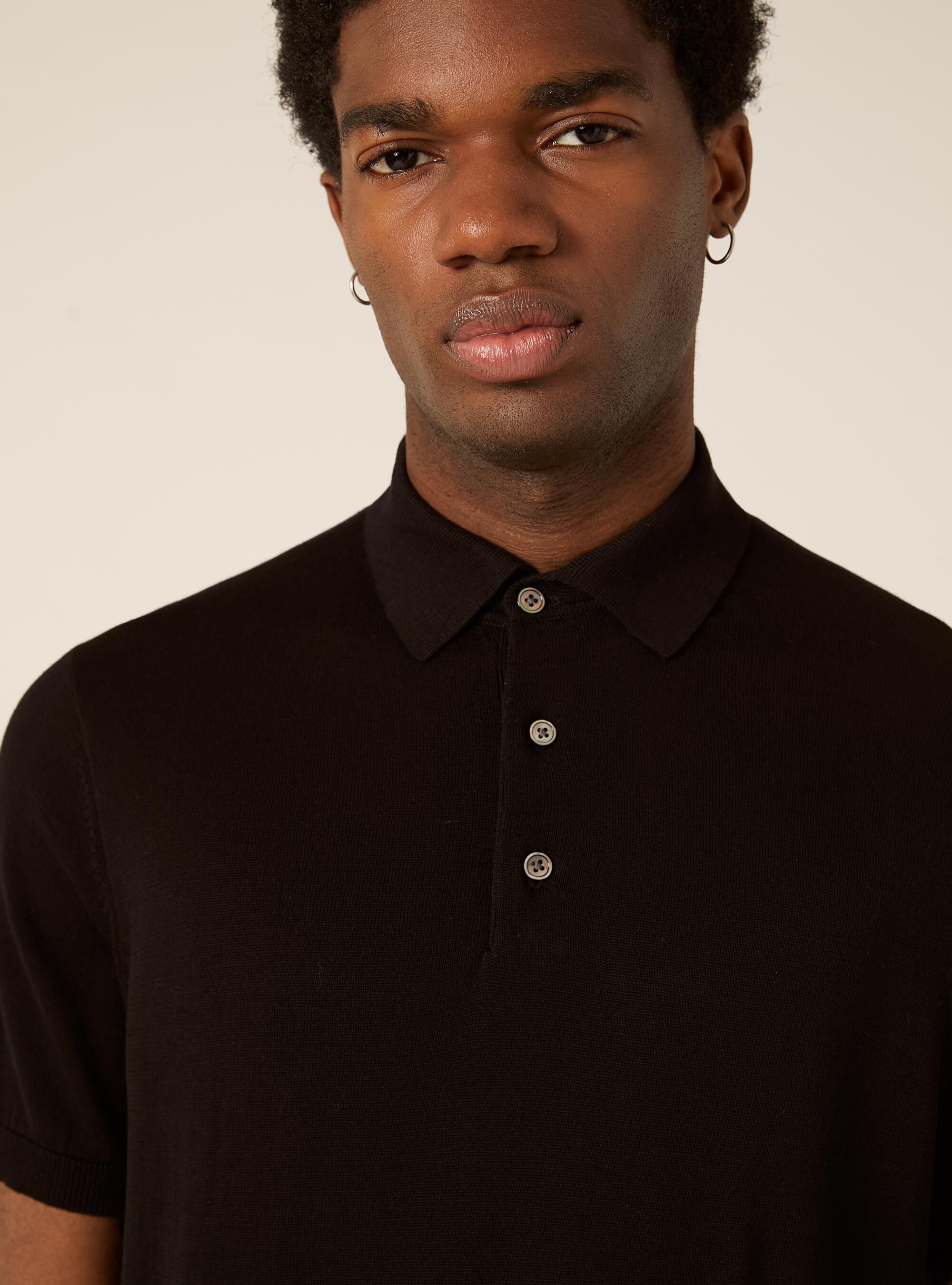 Extrafine cotton knit polo shirt, BK1 BLACK