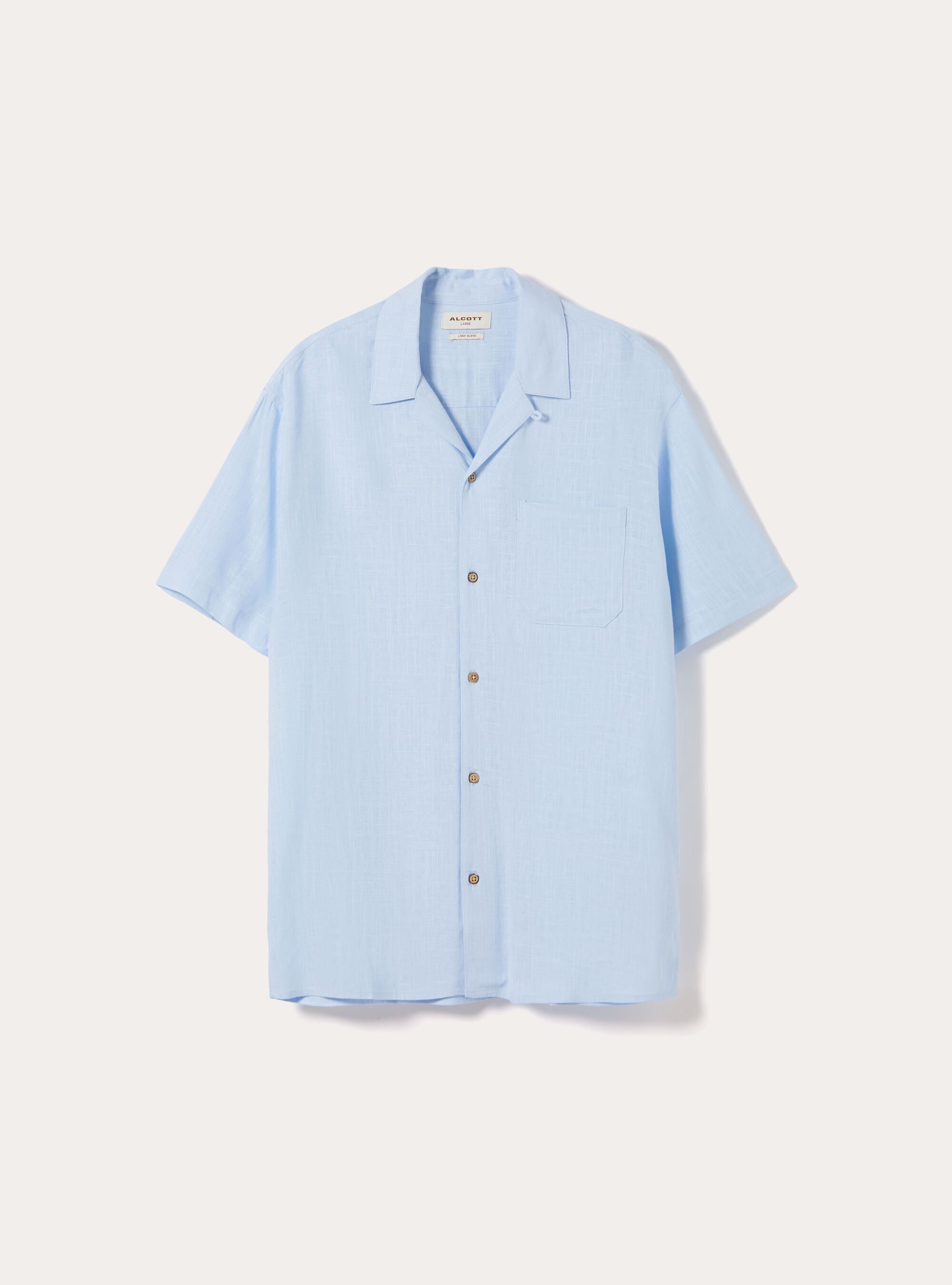 Camicia in misto lino con collo bowling, AZZURRO MEDIO