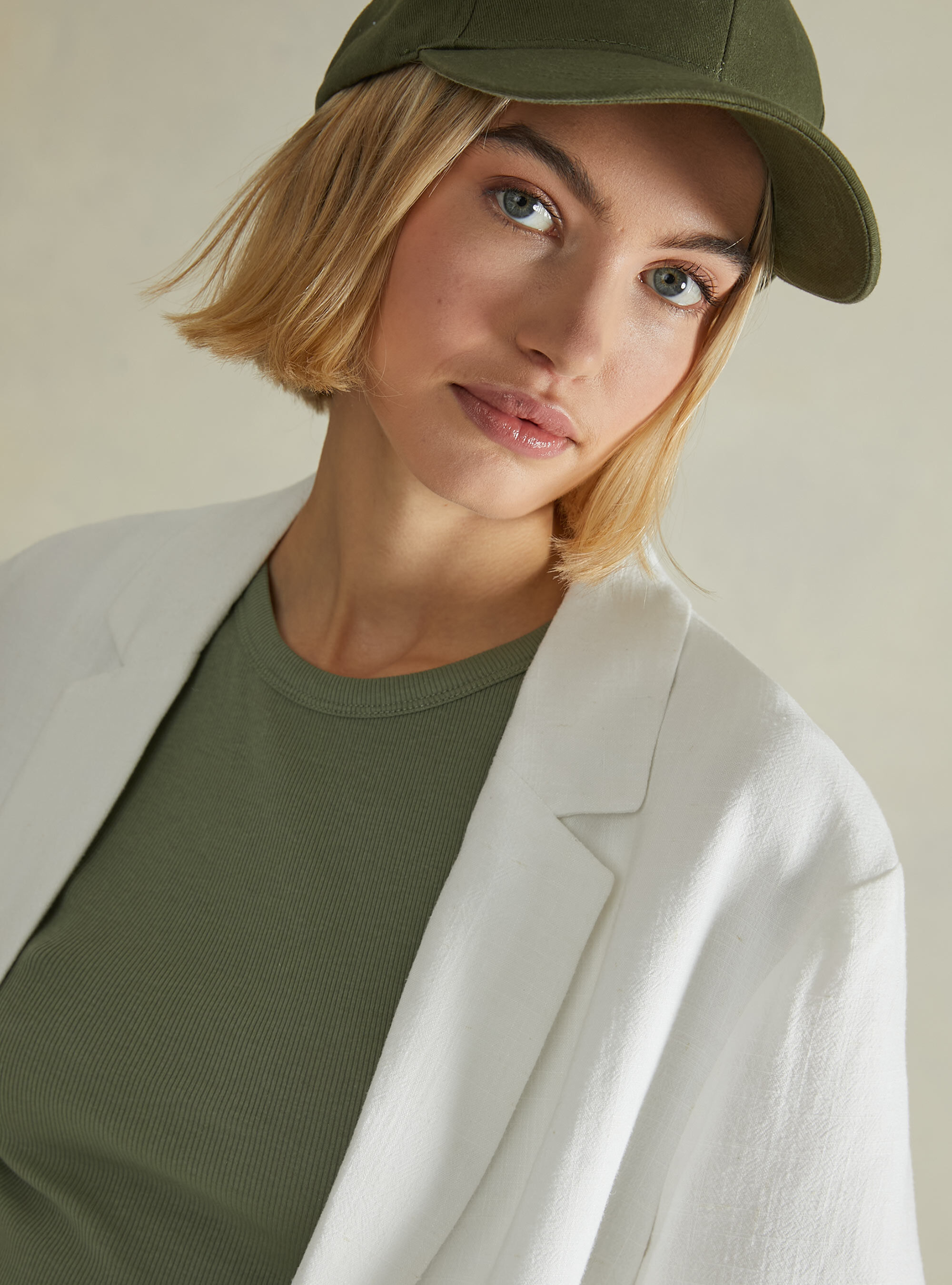 Double-breasted blazer in linen blend, WH2 WHITE