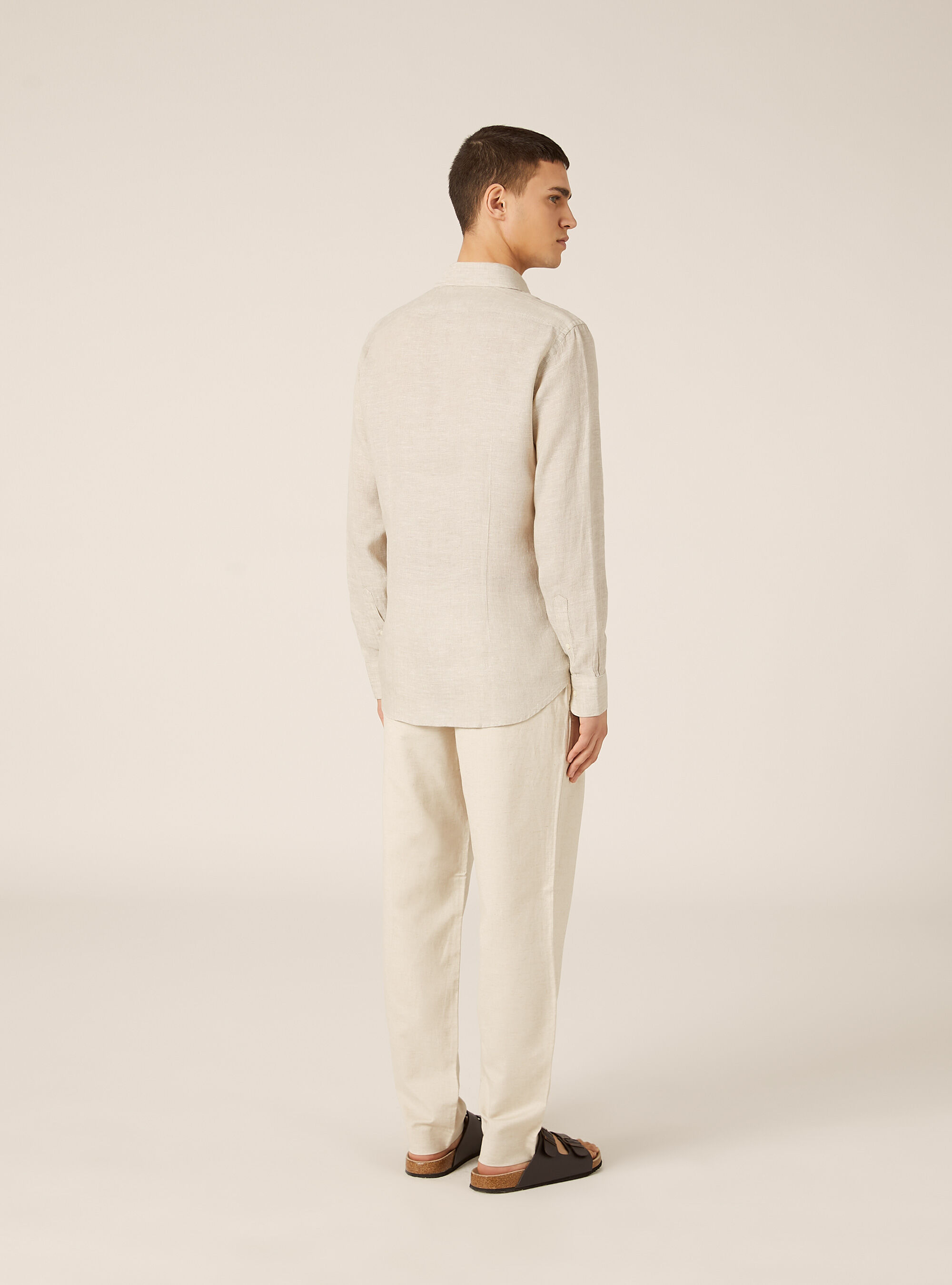 Camicia basica in lino, MSA2 SAND MEL MEDIUM