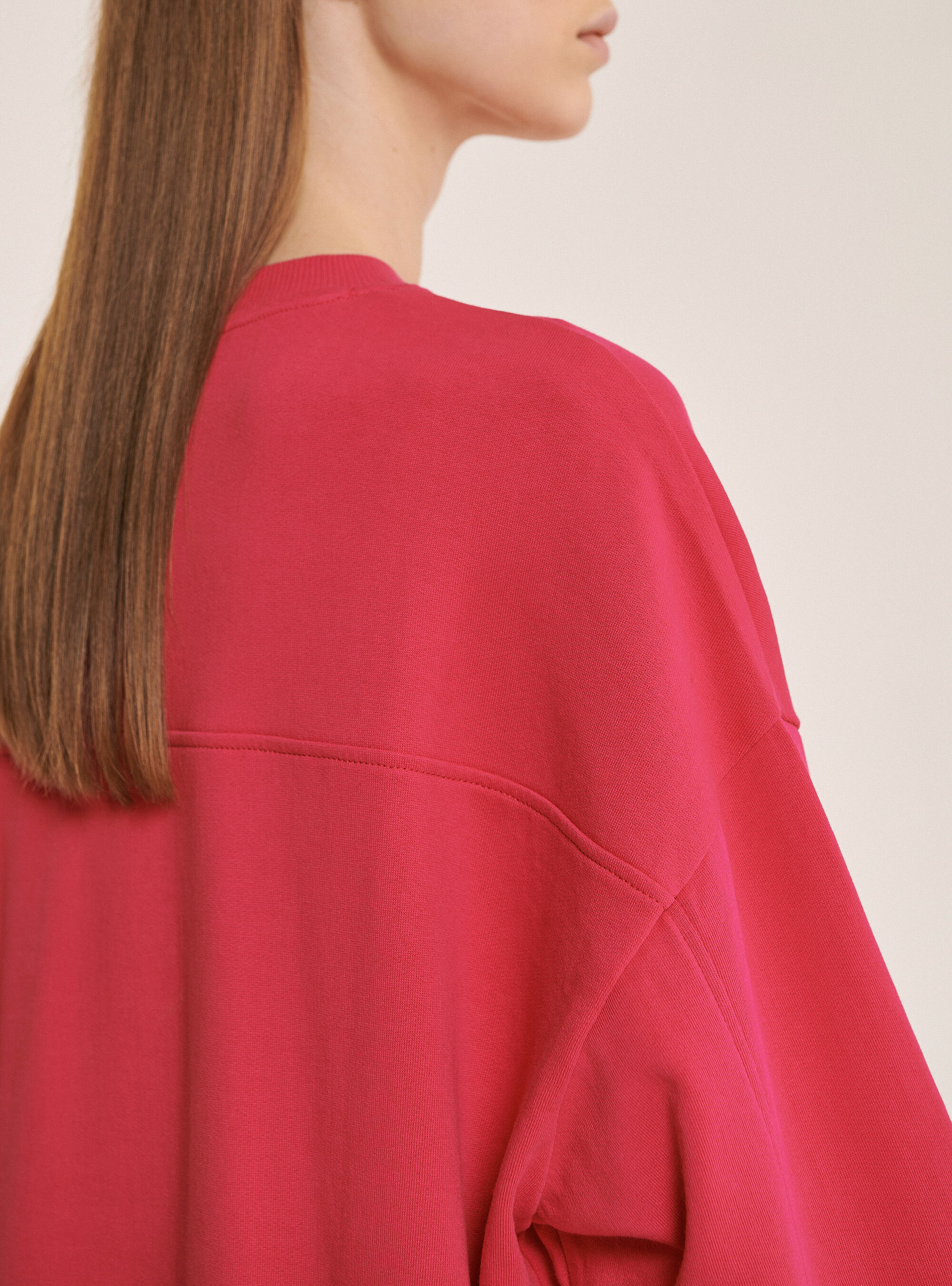 Felpa oversize in 100% cotone, FUXIA