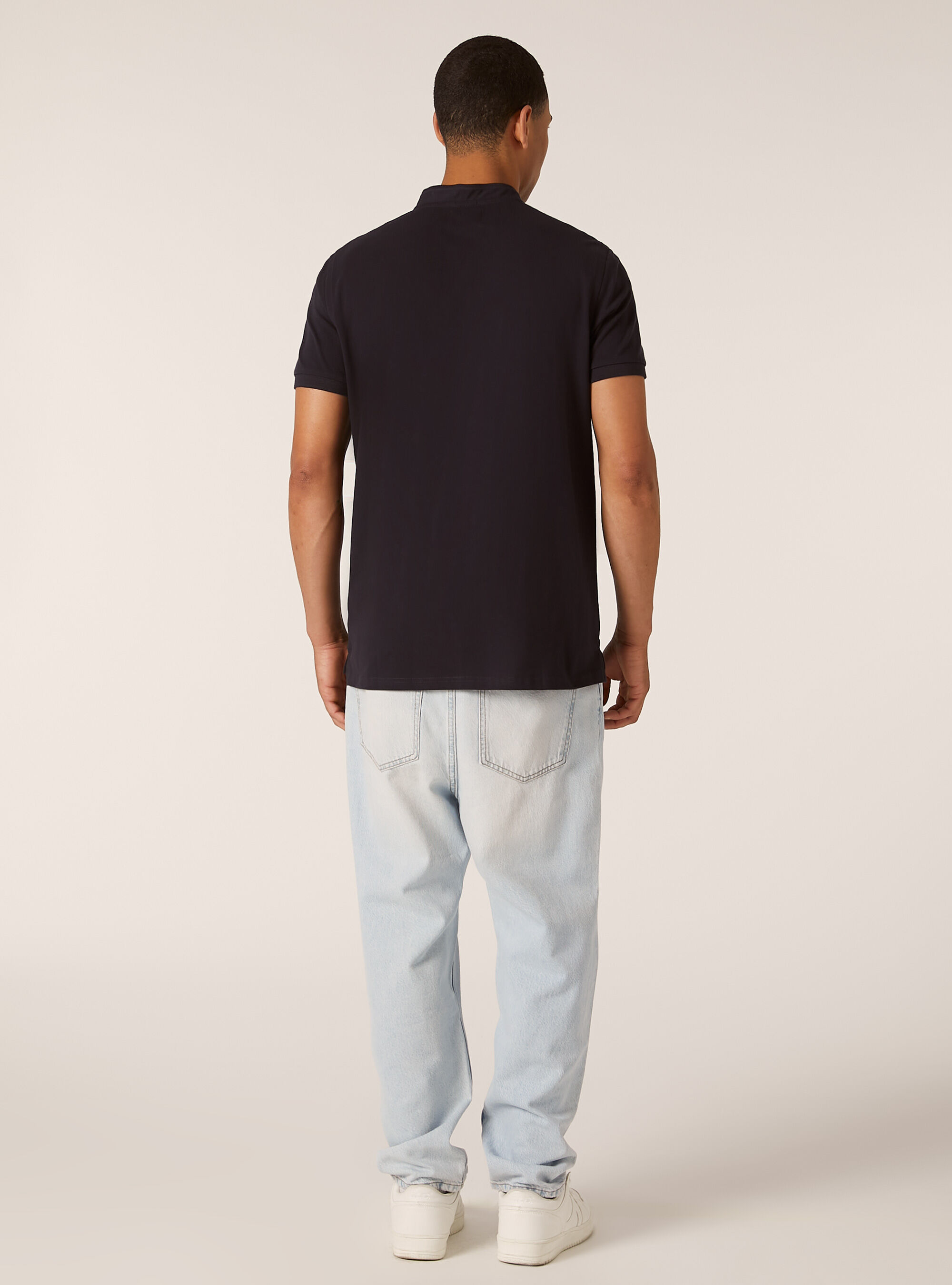 Cotton polo shirt with Korean collar, NA1 NAVY DARK