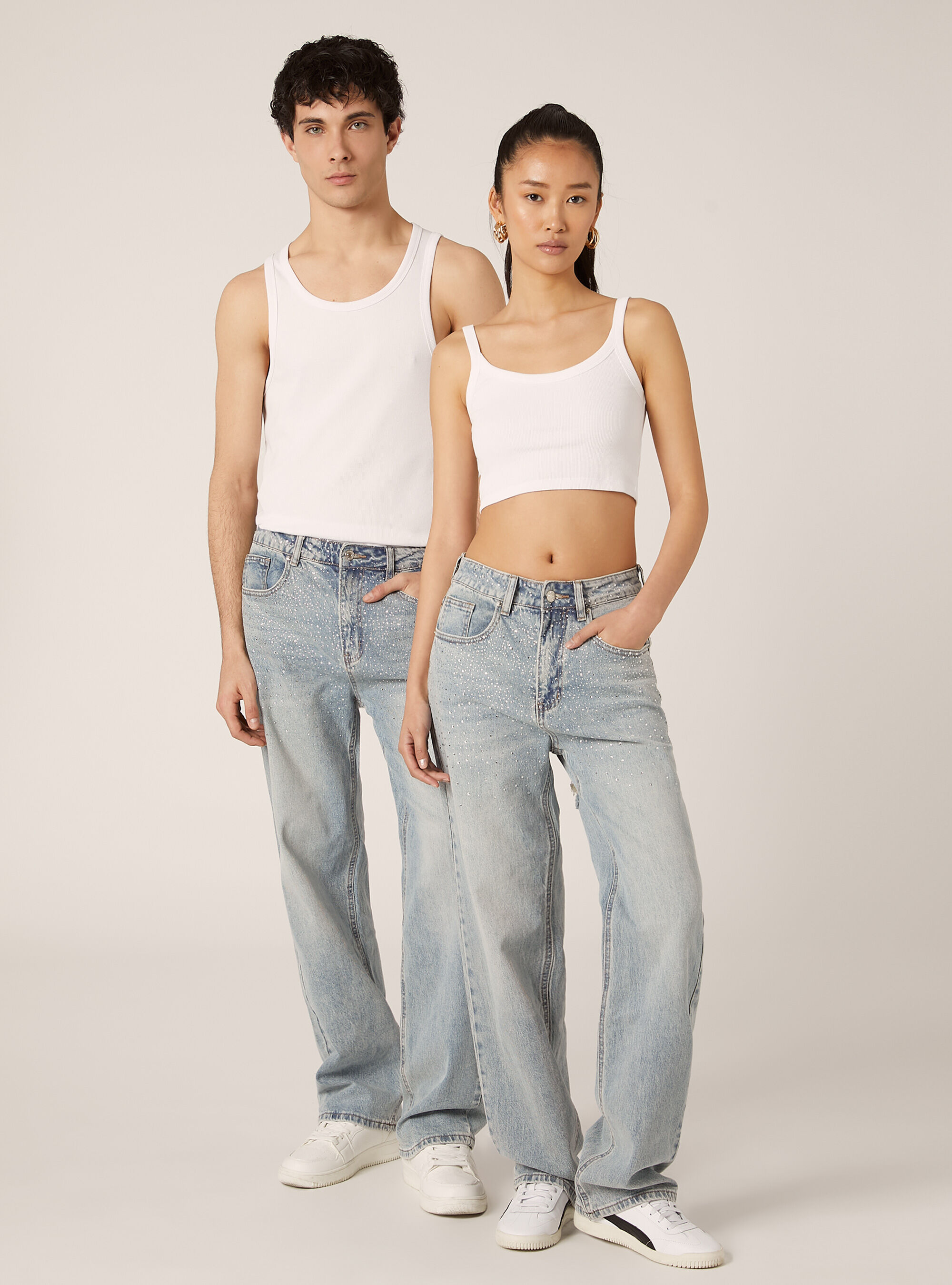 Straight Fit Rhinestone Jeans