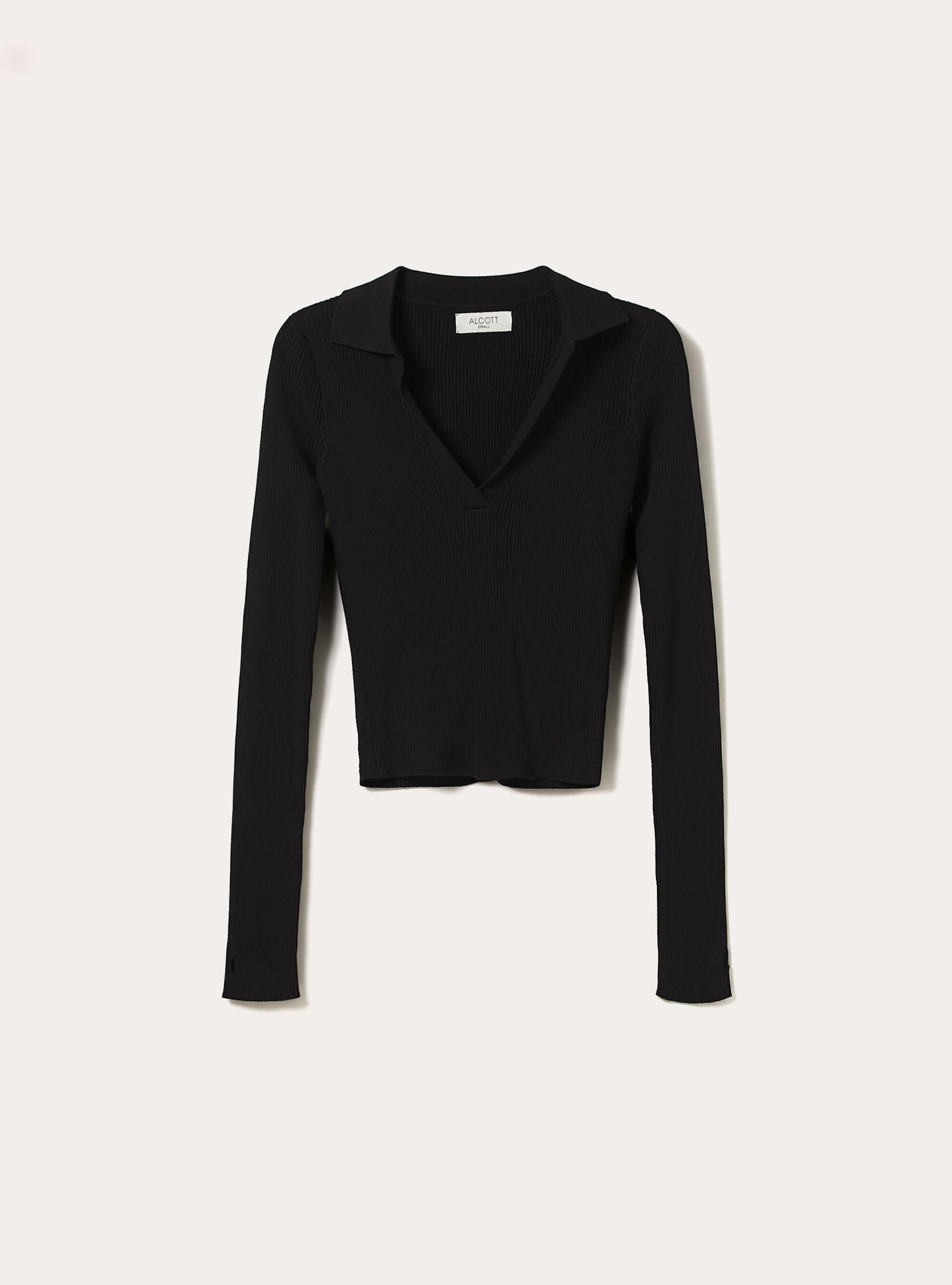 Geripptes Strick-Polohemd, BK1 BLACK