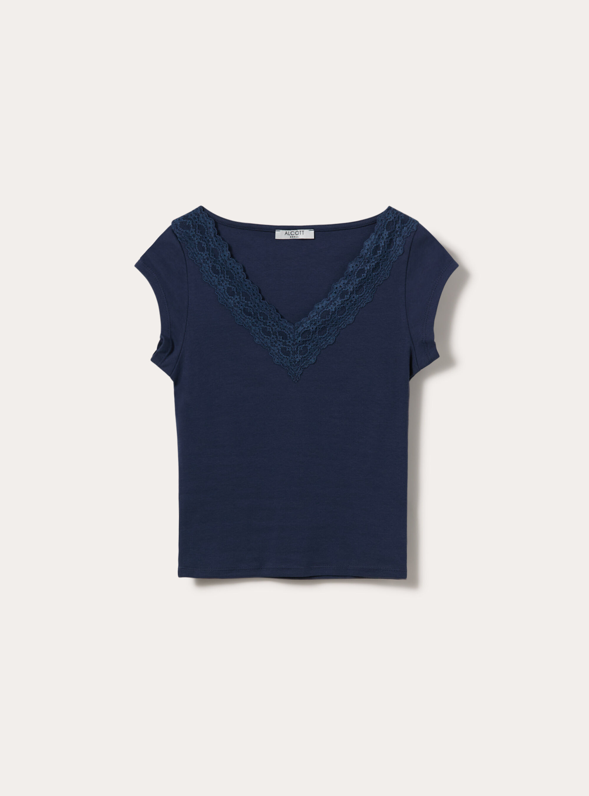 T-shirt con scollo a v in pizzo, NA2 NAVY MEDIUM