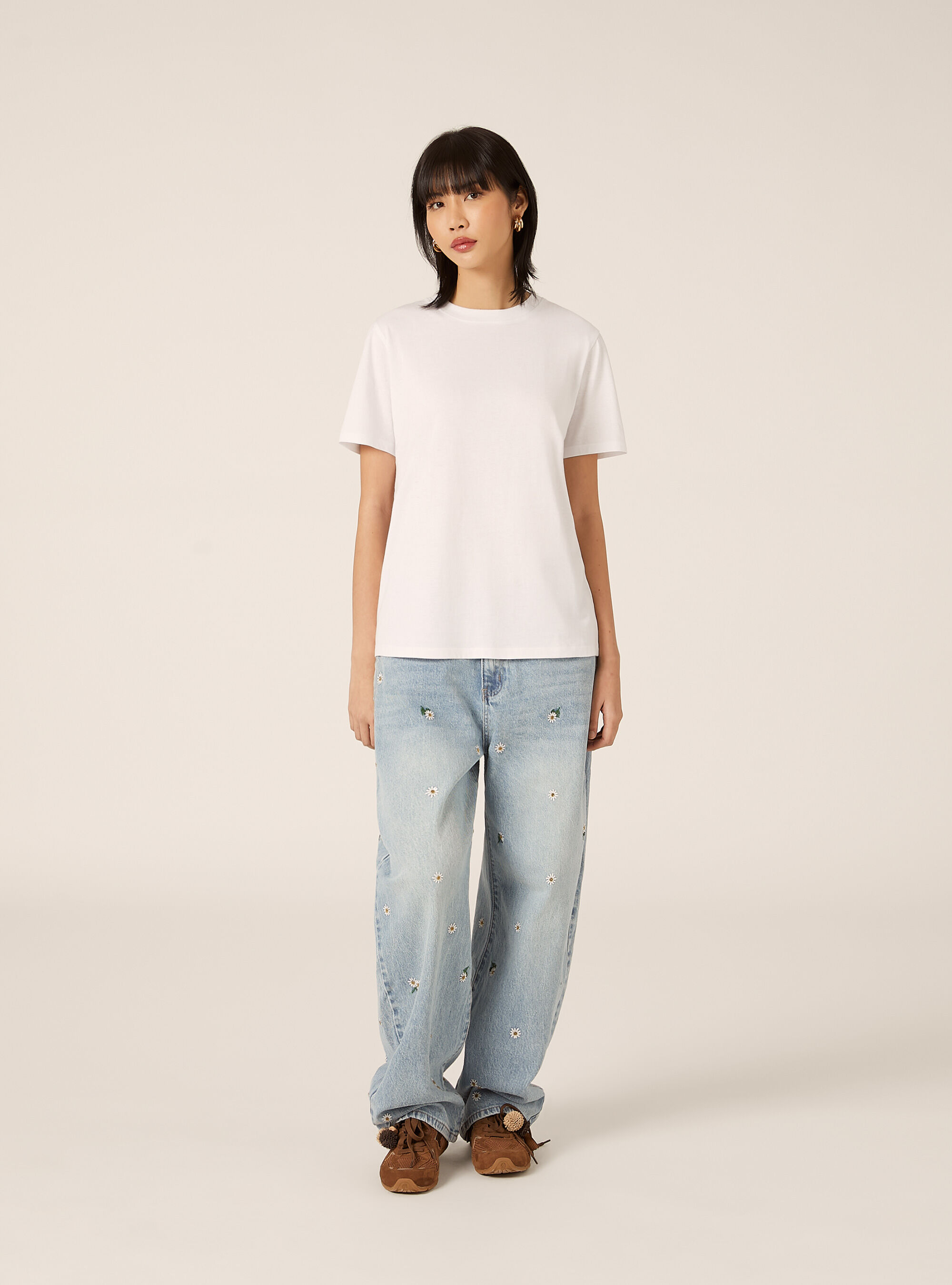 T-shirt &agrave; col rond en coton
