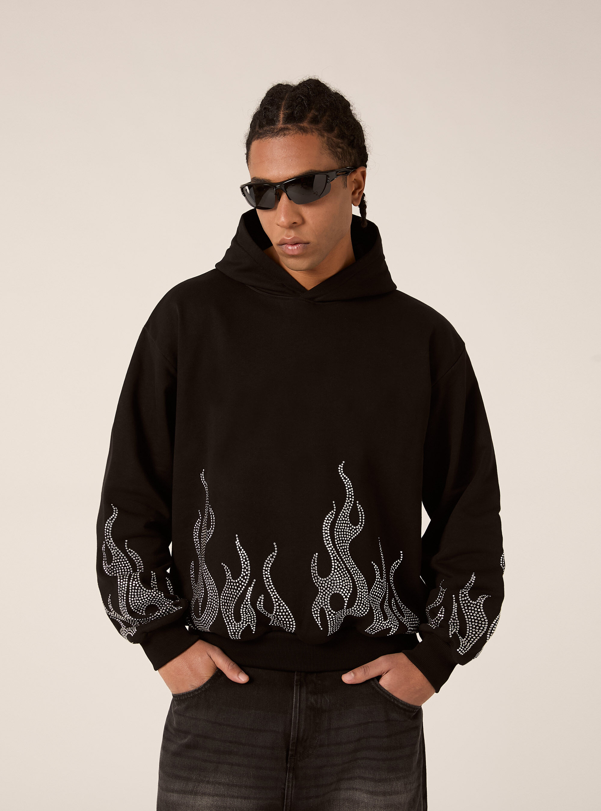 Sweatshirt mit Strasssteinen und kastenf&ouml;rmiger Passform