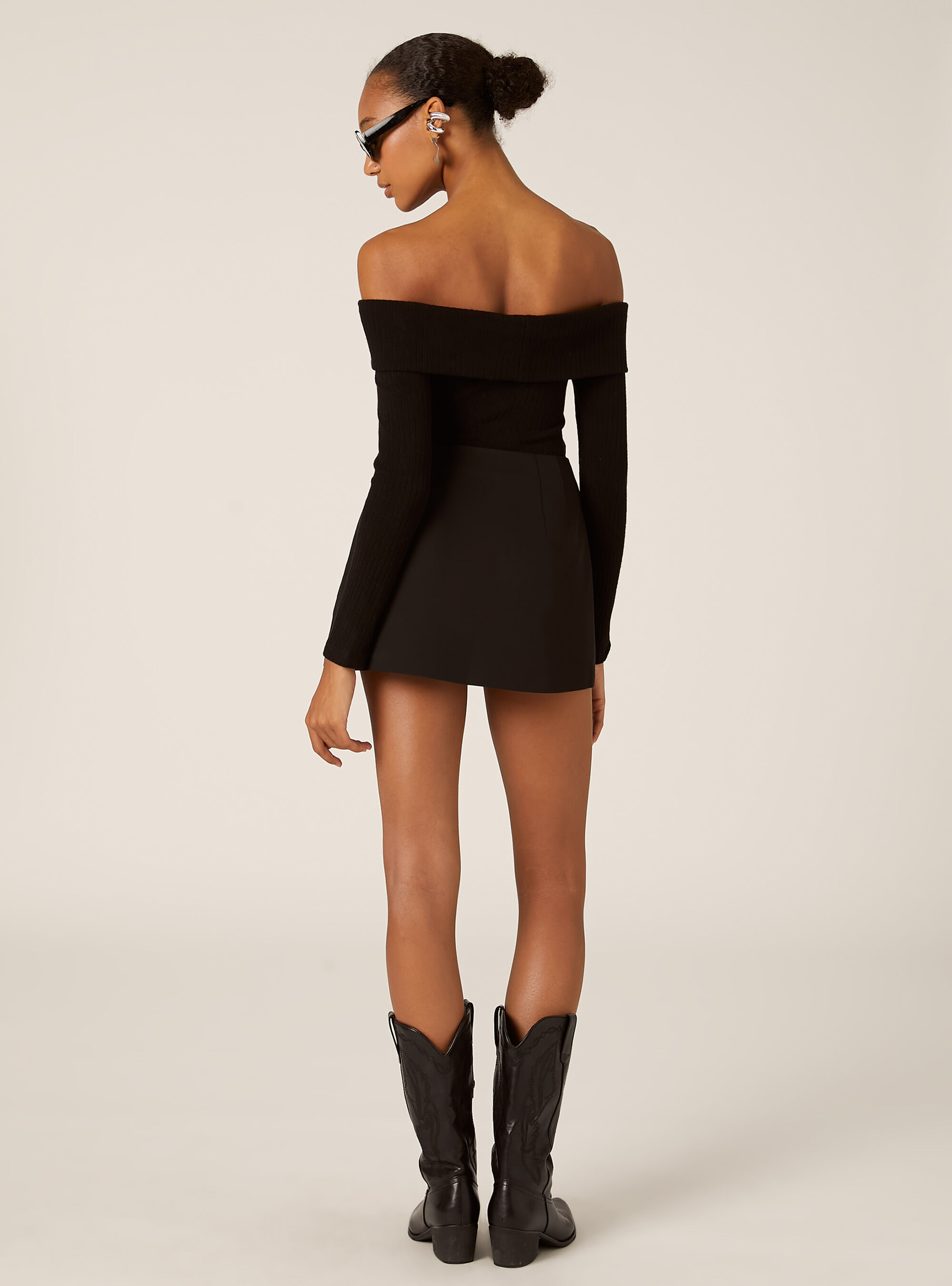 Jersey con escote bardot de canal&eacute;, BK1 BLACK