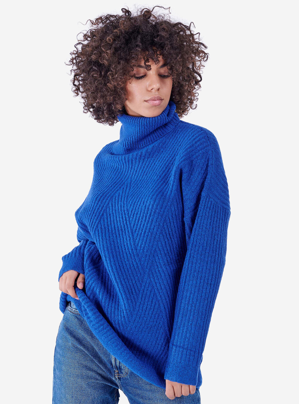 Lana Maglioncino Blu Elettrico Donna Maglione Oversize Maglia