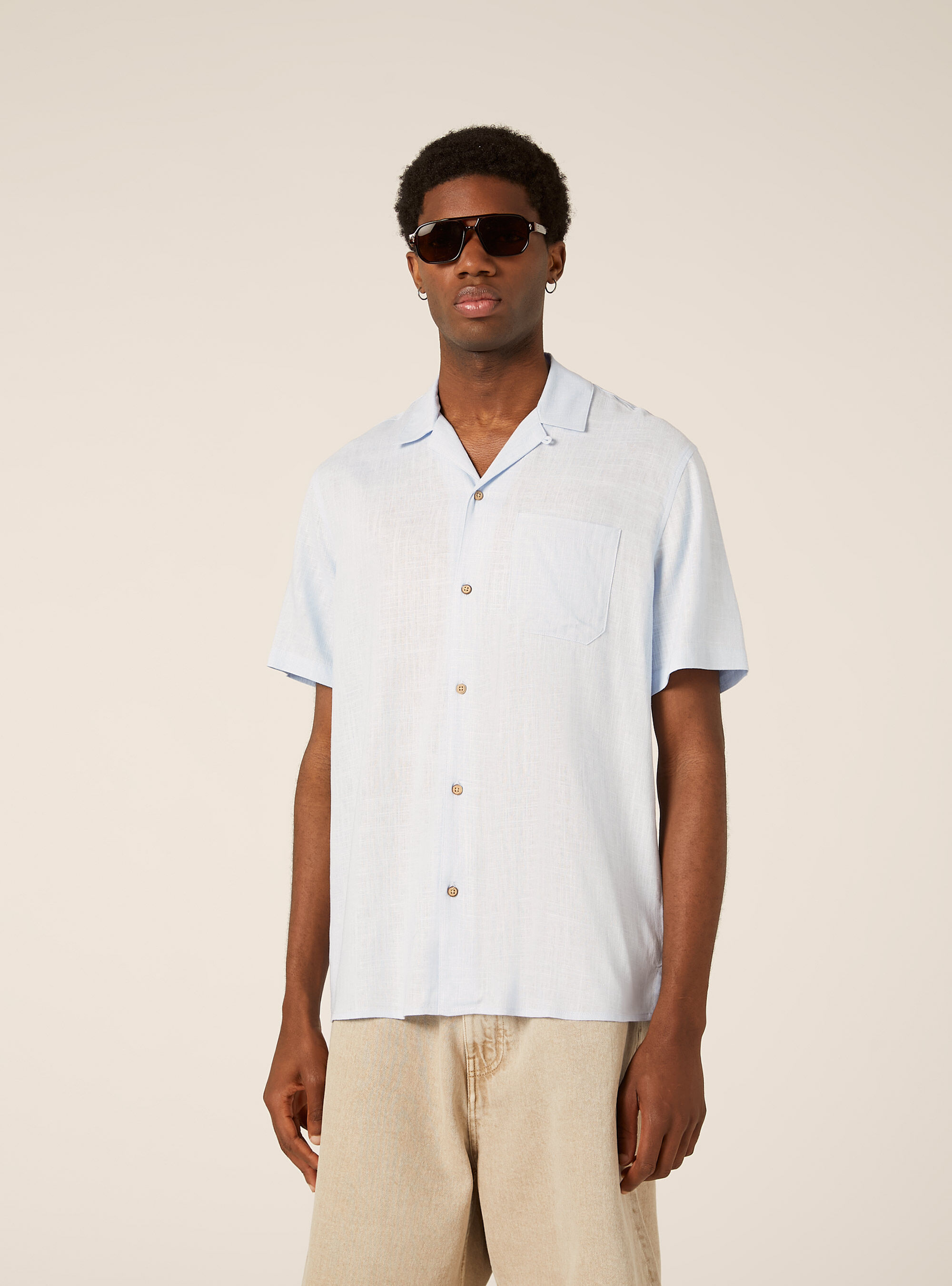 Camicia misto lino a maniche corte
