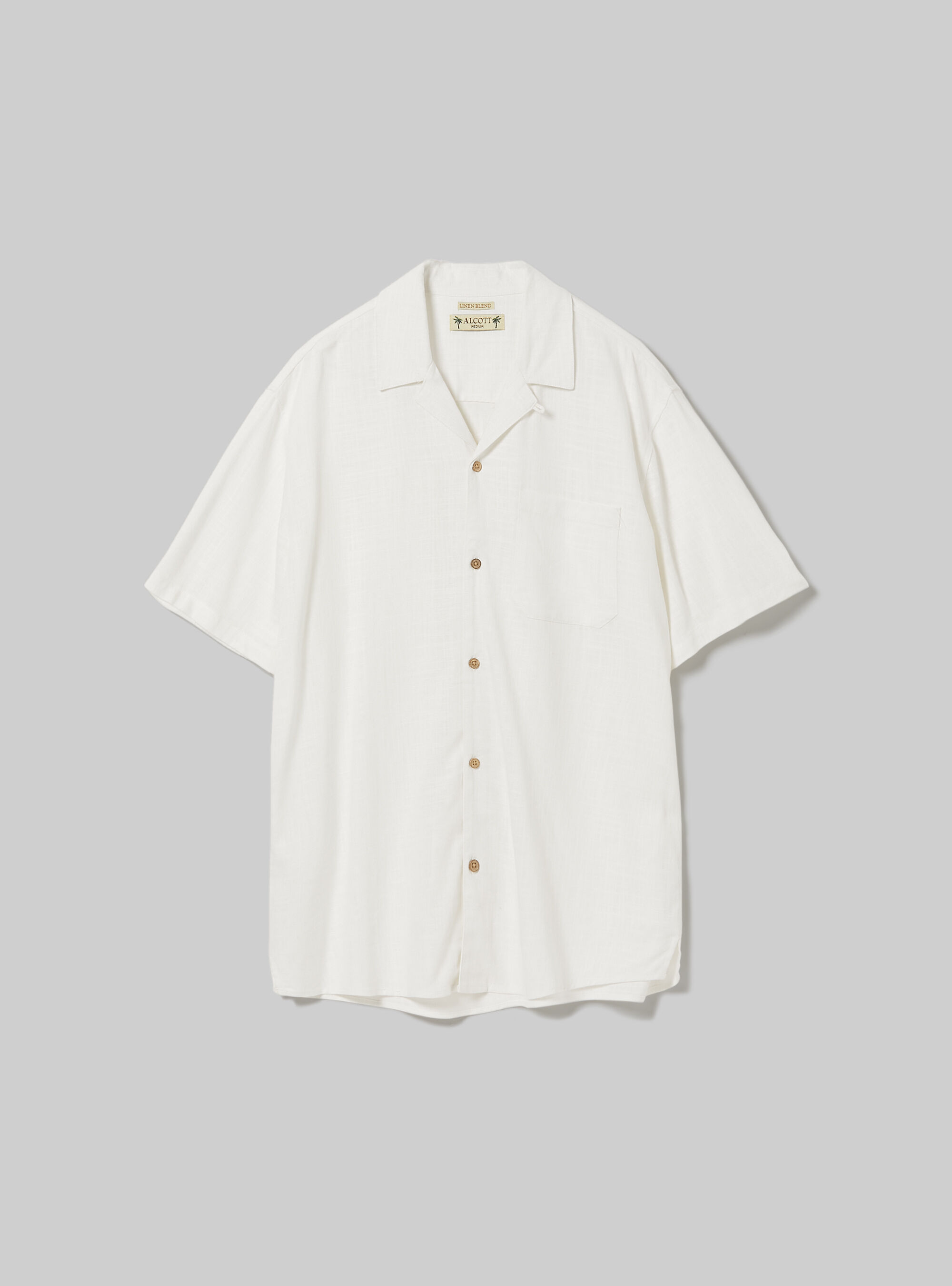 Linen blend shirt with bowling collar, WH1 OFF WHITE
