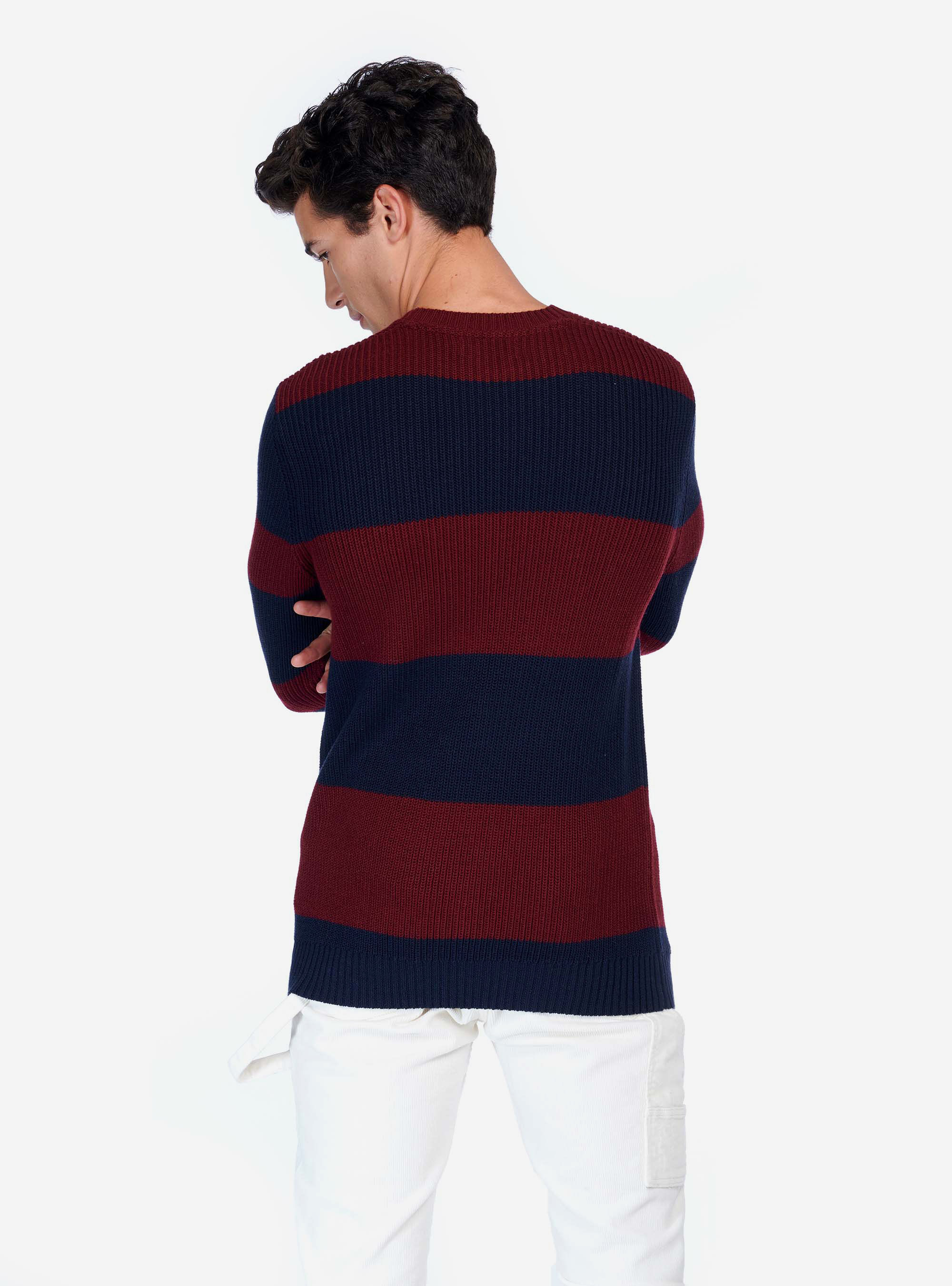 RIB KNIT ROUND NECK PULLOVER, BORDEAUX