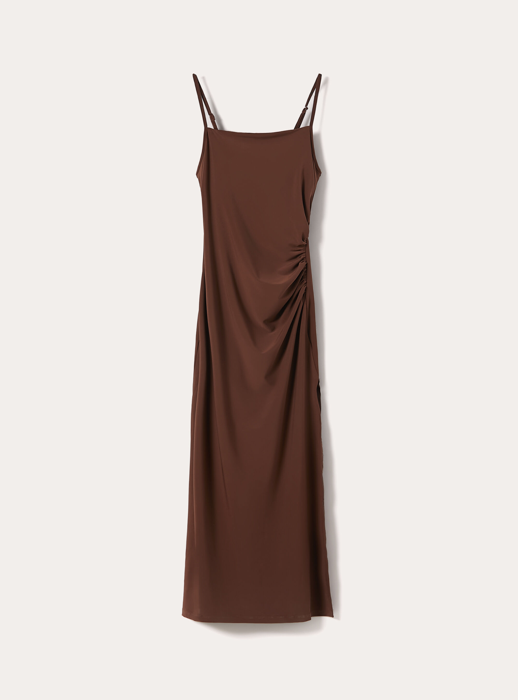 Vestio midi con bretelle, BR1 BROWN DARK