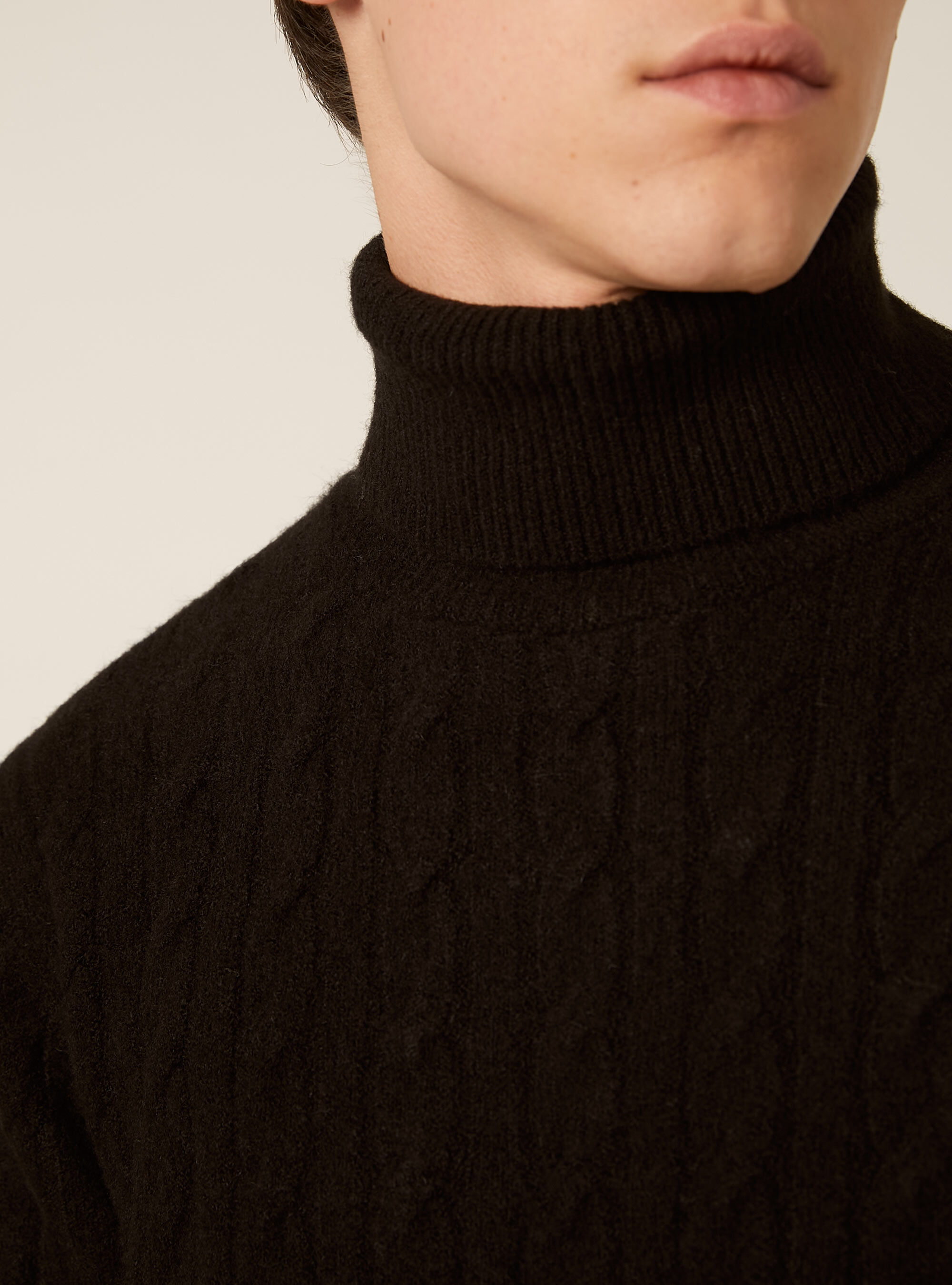 Pullover mit Rollkragen und Zopfmuster, BK1 BLACK