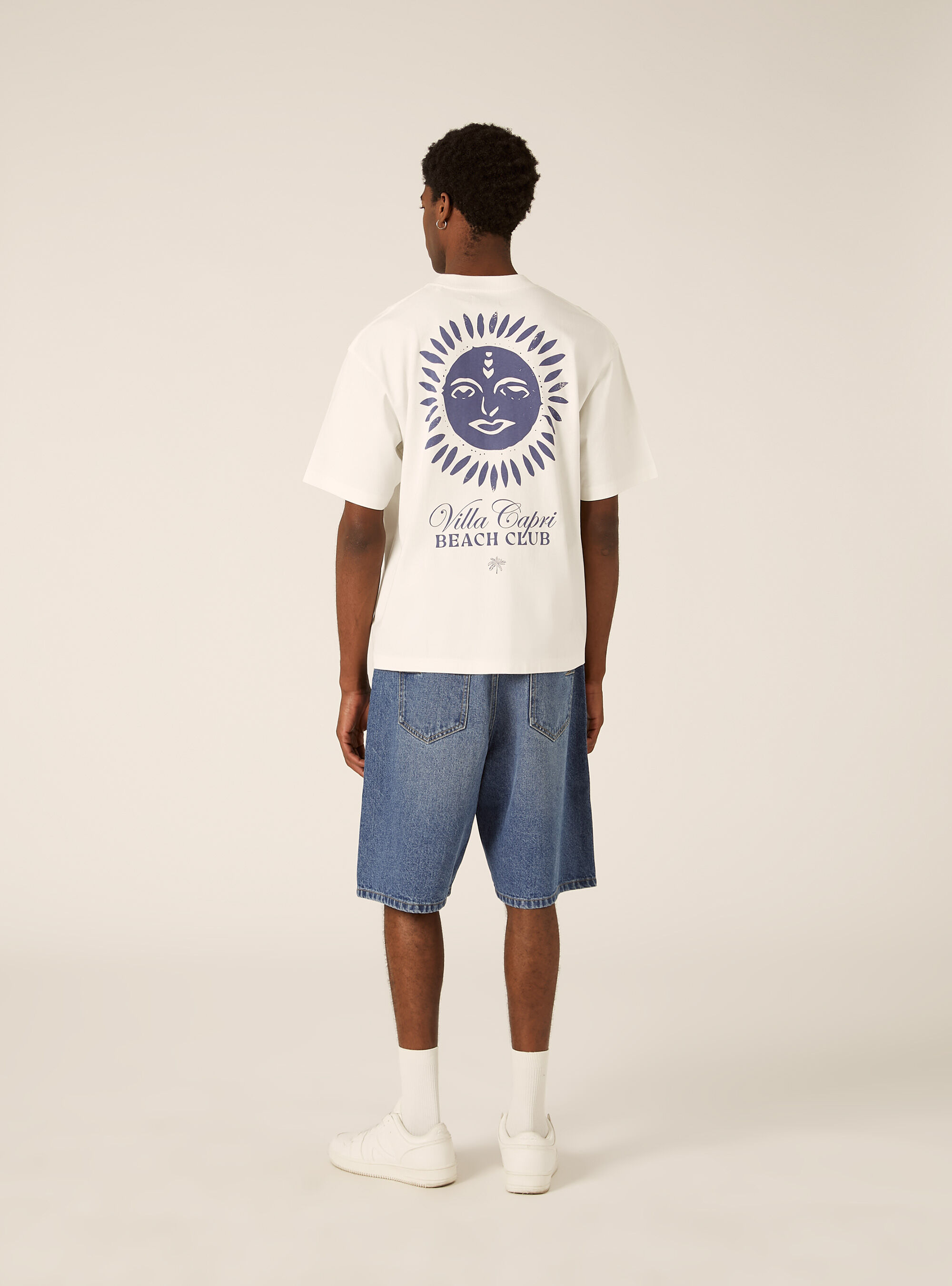T-shirt boxy fit con stampa villa capri, WH2 WHITE