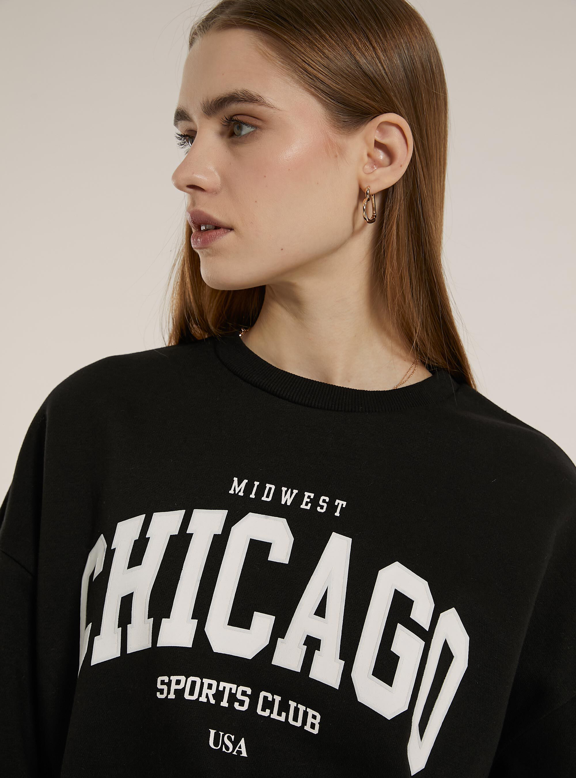 Boxy fit sweatshirt with City print, BK1 BLACK